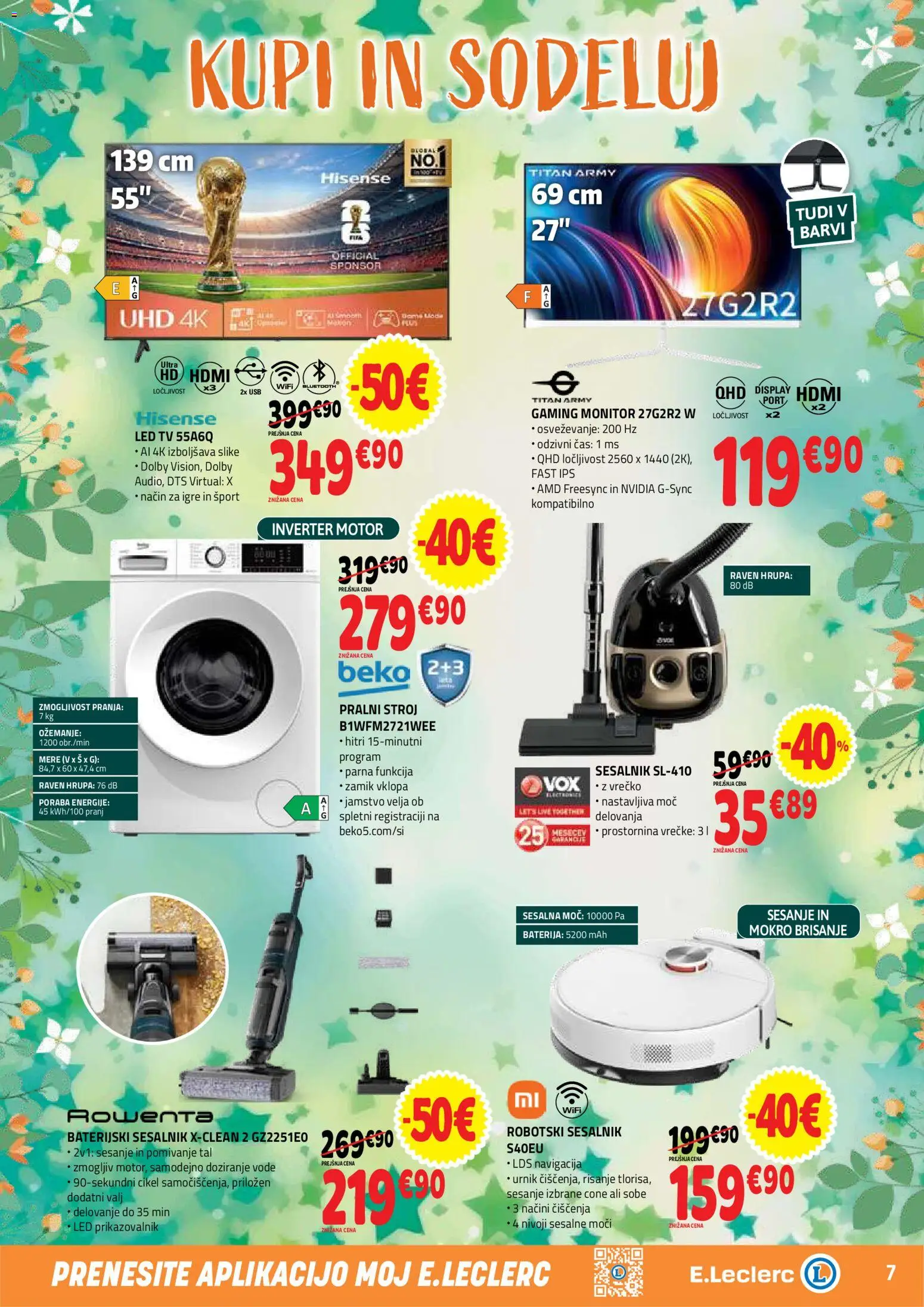 Novi E.leclerc katalog ponudbe – veljaven od 08.04.2026 | Stran: 7 | Izdelki: Monitor, Baterija, Tv, Sesalnik