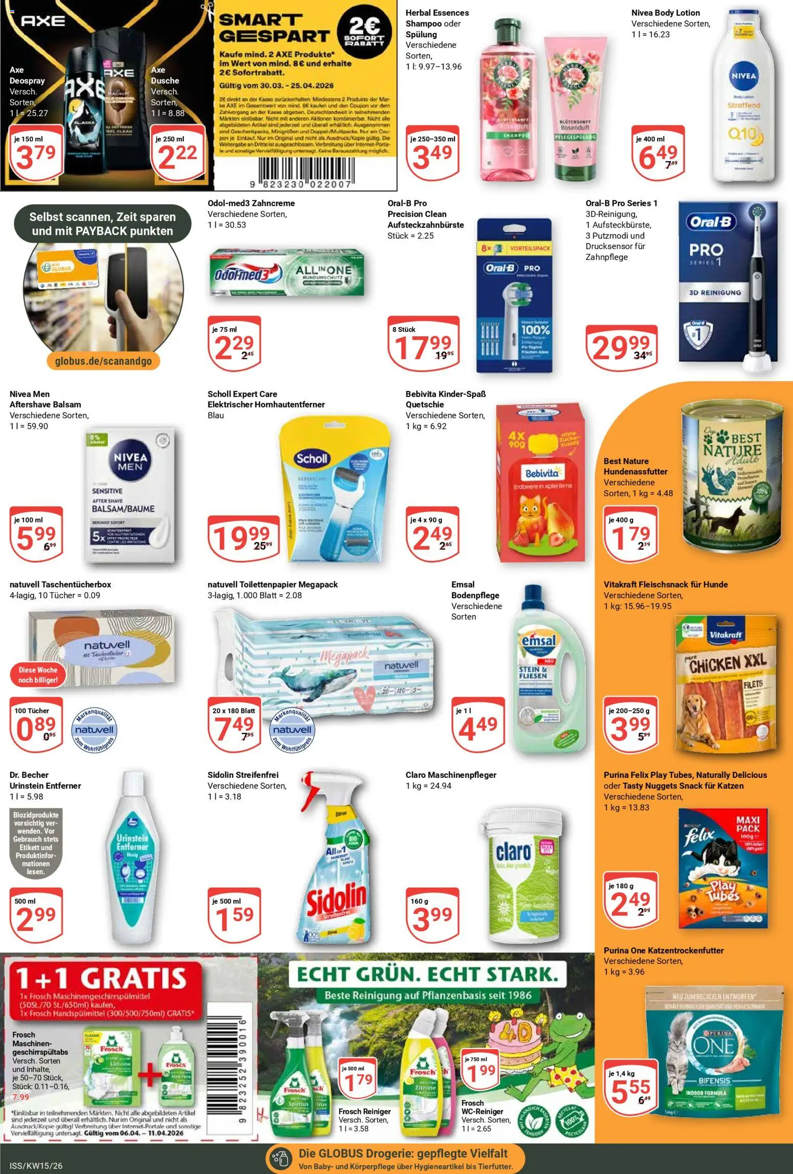 Globus Prospekt 	 – gültig ab 07.04.2026 | Seite: 18 | Produkte: Purina one, Axe, Body Lotion, Birne