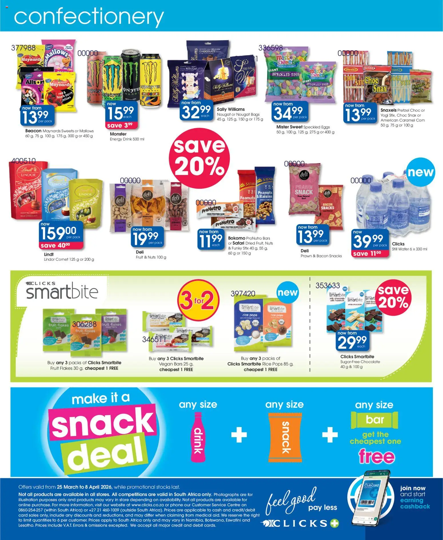 New Clicks catalogue – valid from 09.04.2026 | Page: 48 | Products: Milk, Nuts, Protein bar, Caramel