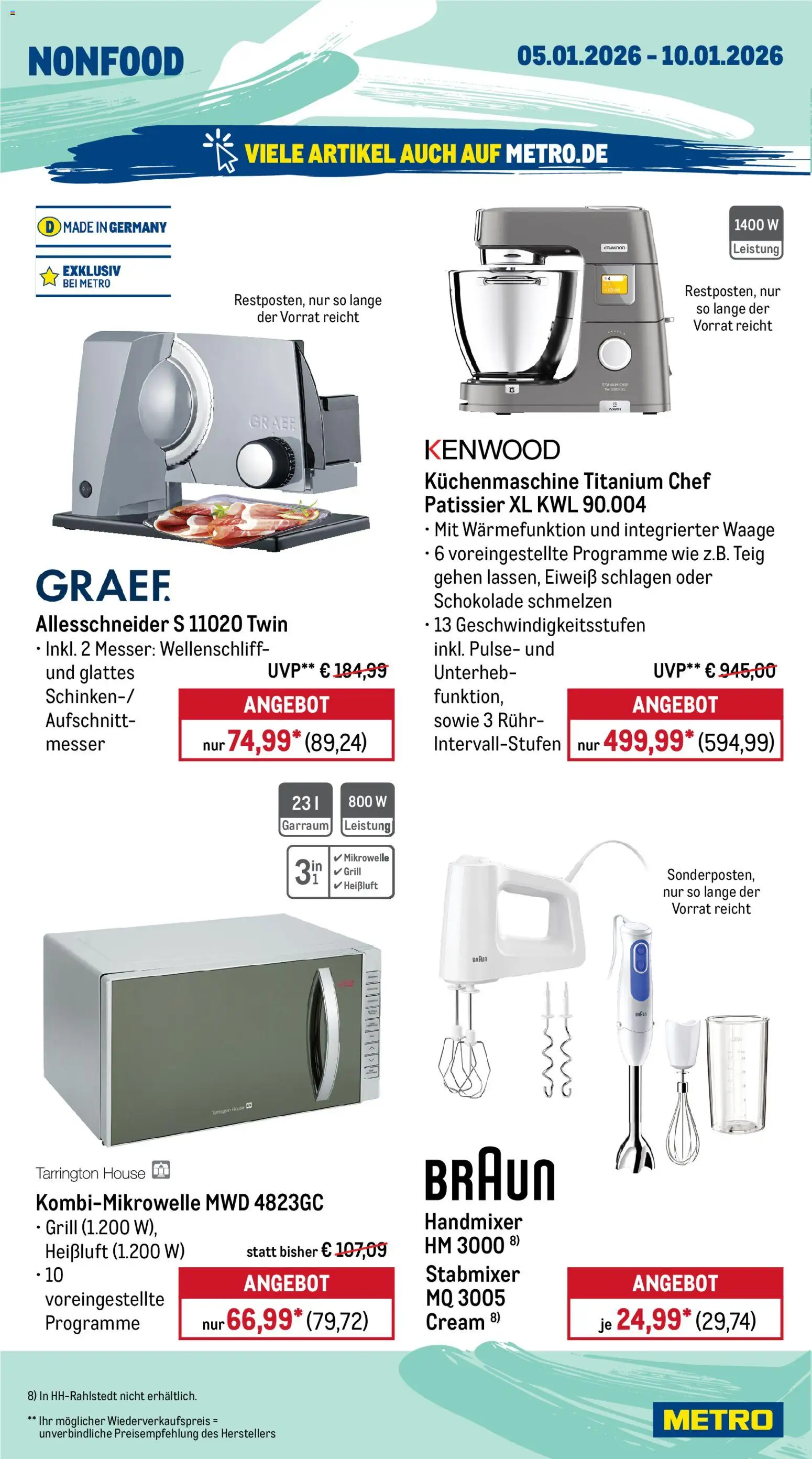 Metro Prospekt 	 – gültig ab 05.01.2026 | Seite: 20 | Produkte: Mikrowelle, Grill, Schokolade, Stabmixer