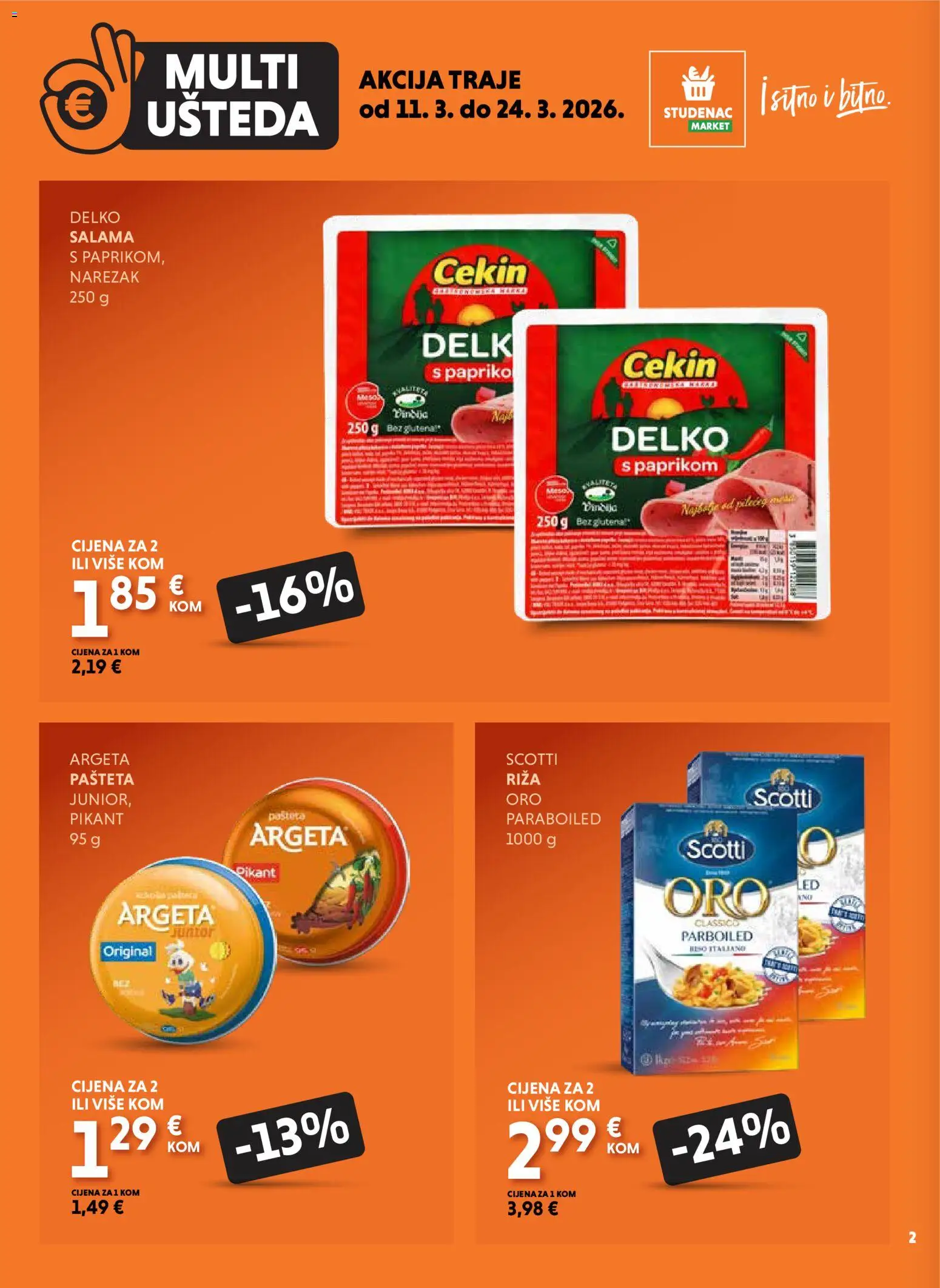 Studenac katalog | vrijedi od 11.03.2026 | Stranica: 2 | Proizvodi: Salama, Riža, Narezak, Pašteta