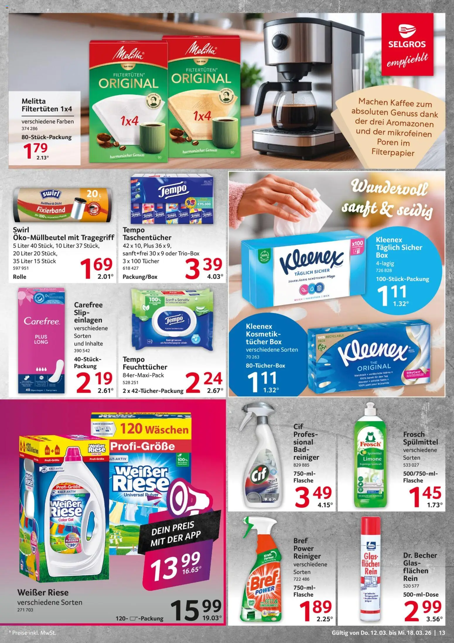 Selgros Prospekt 	 – gültig ab 12.03.2026 | Seite: 13 | Produkte: Kaffee, Box, Slip, Toilettenpapier