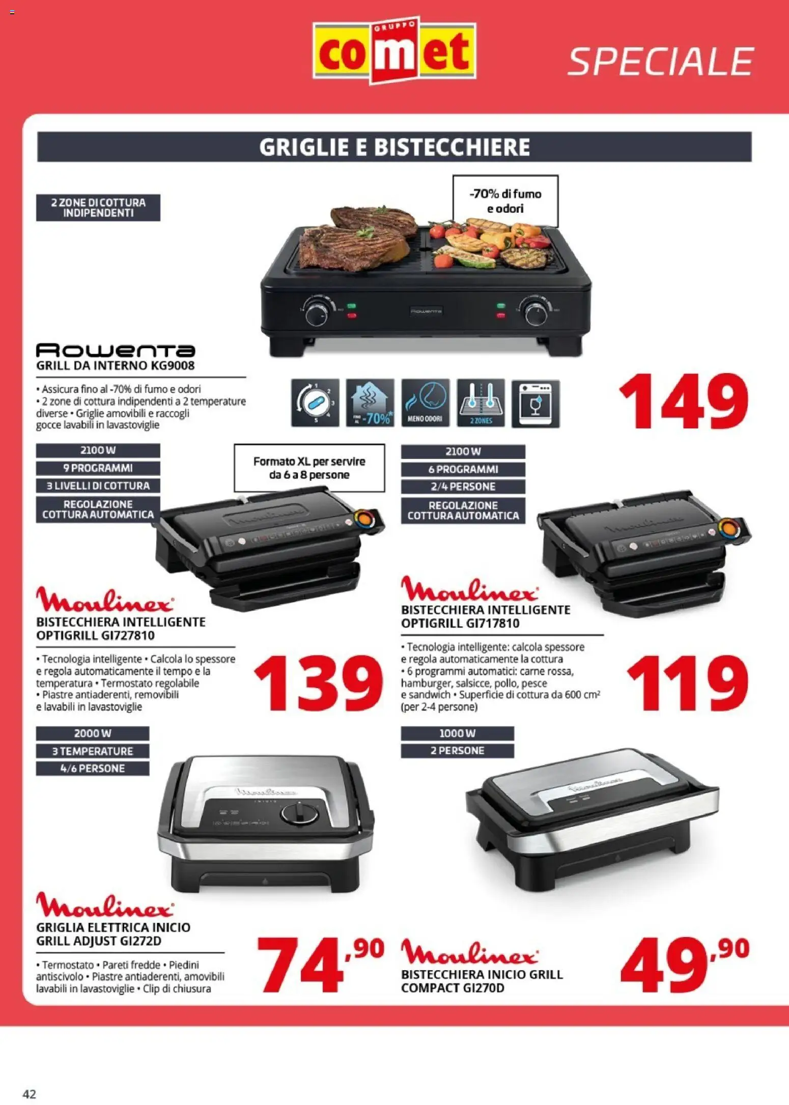 Volantino Comet del 09.01.2026 | Pagina: 42 | Prodotti: Pesce, Bistecchiera, Lavastoviglie, Griglia