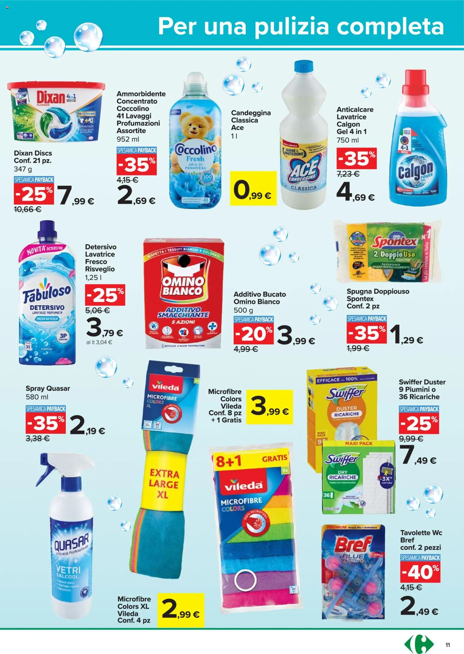 Volantino Carrefour del 06.11.2025 | Pagina: 11 | Prodotti: Spugna, Anticalcare, Lavatrice, WC