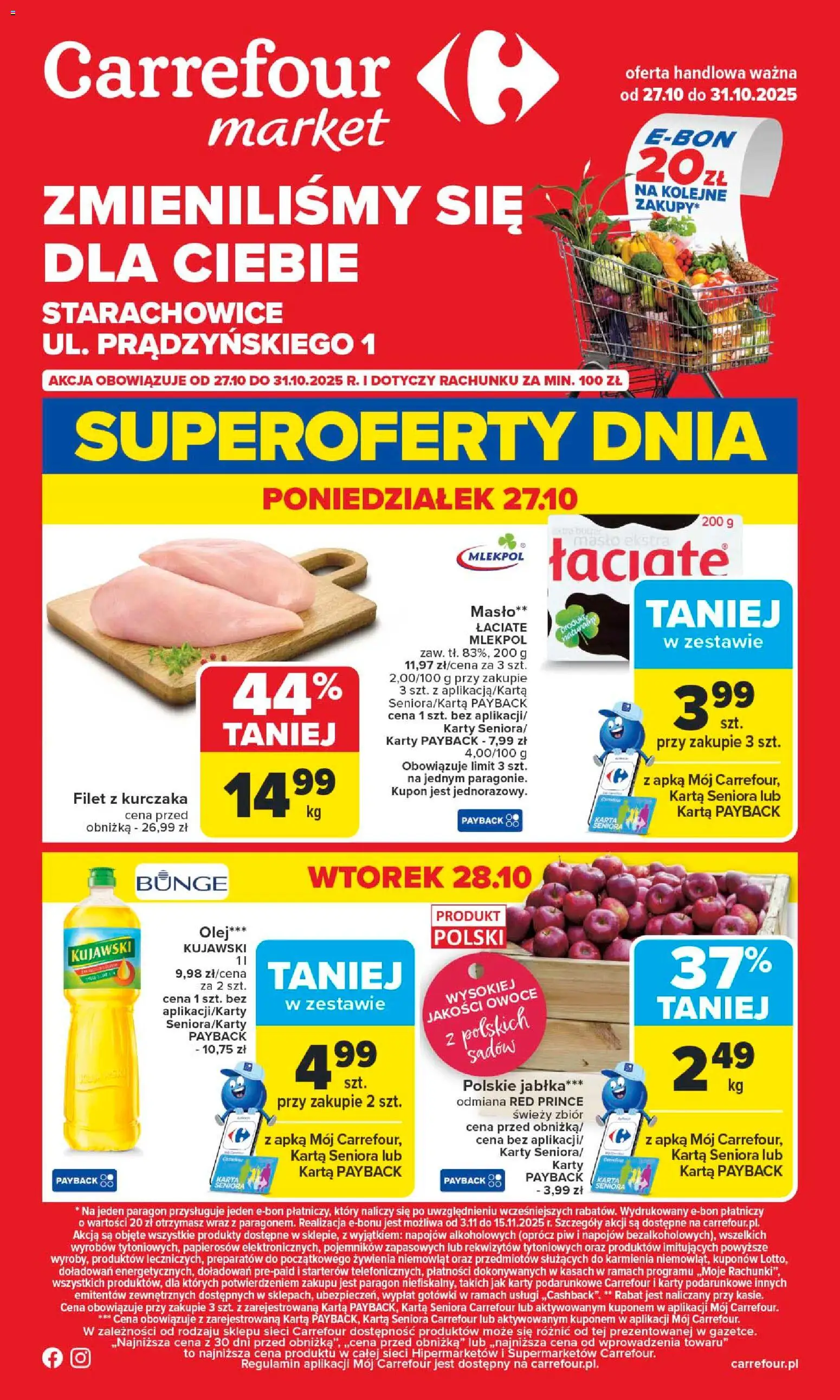 Carrefour Gazetka - Starachowice Zmieniliśmy się dla Ciebie od 27.10.2025 | Strona: 1 | Produkty: Masło, Olej, Jabłka, Owoce