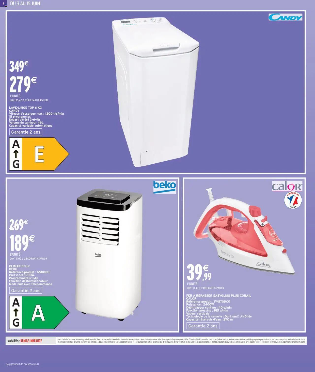  | Page: 6 | Produits: Fer à repasser, Réservoir d'eau, Déshumidificateur, Télécommande