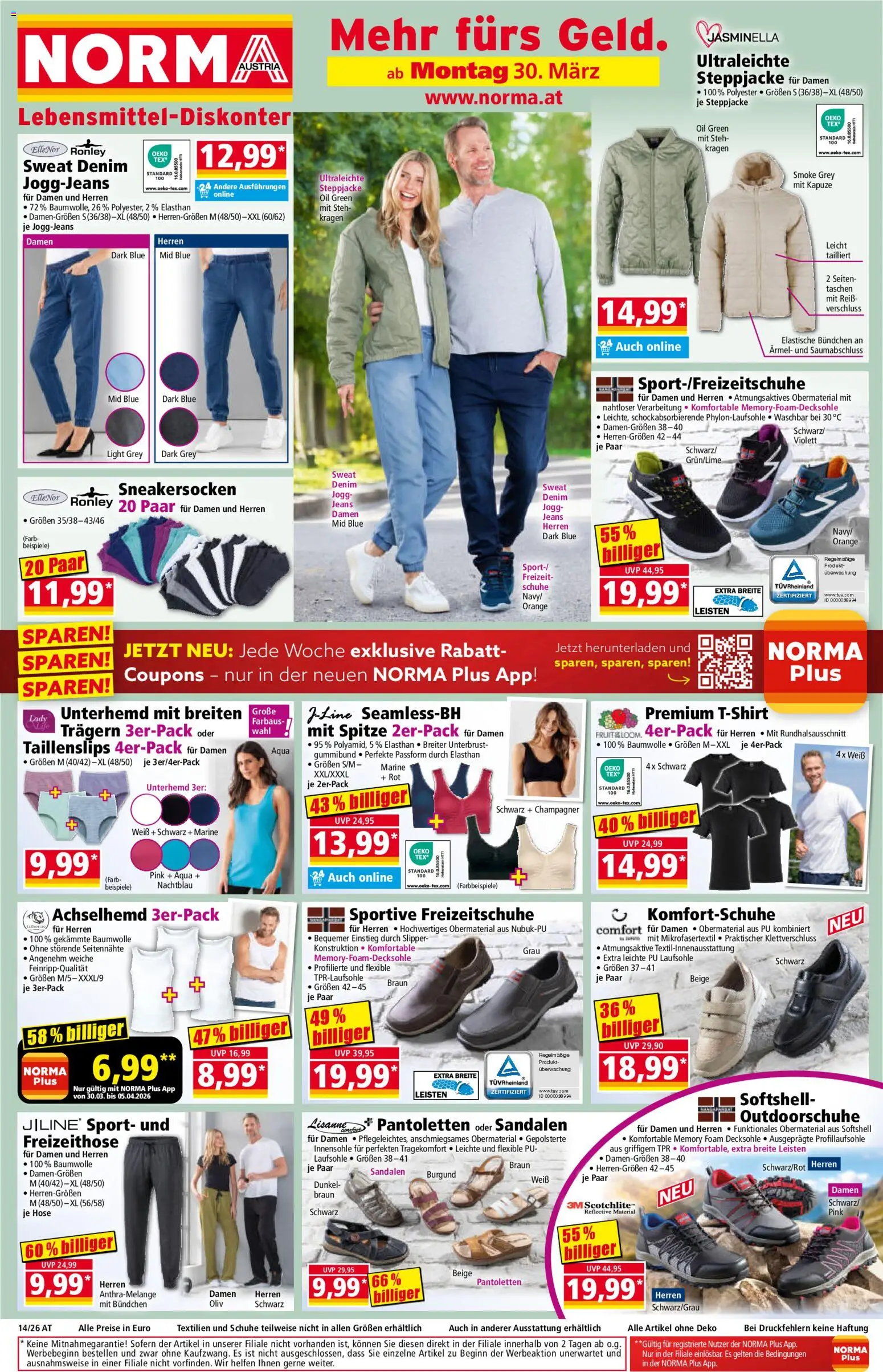 Norma Flugblatt gültig ab 30.03.2026 | Seite: 1 | Produkte: Hose, Sandalen, Jeans