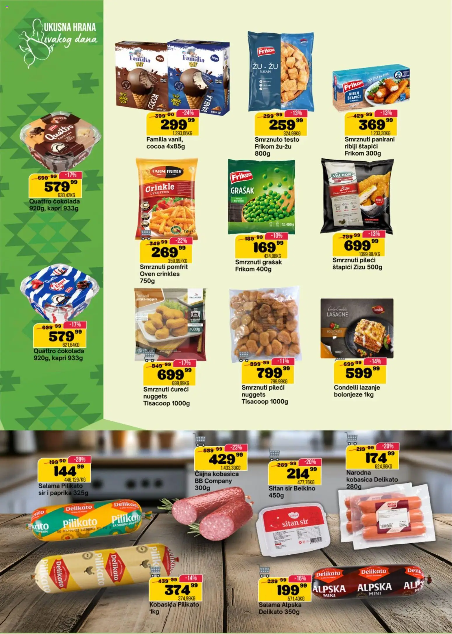 Senta Promet katalog - važi od 22.04.2026 | Strana: 8 | Proizvode: Riblji štapići, Paprika, Pomfrit, Kobasica