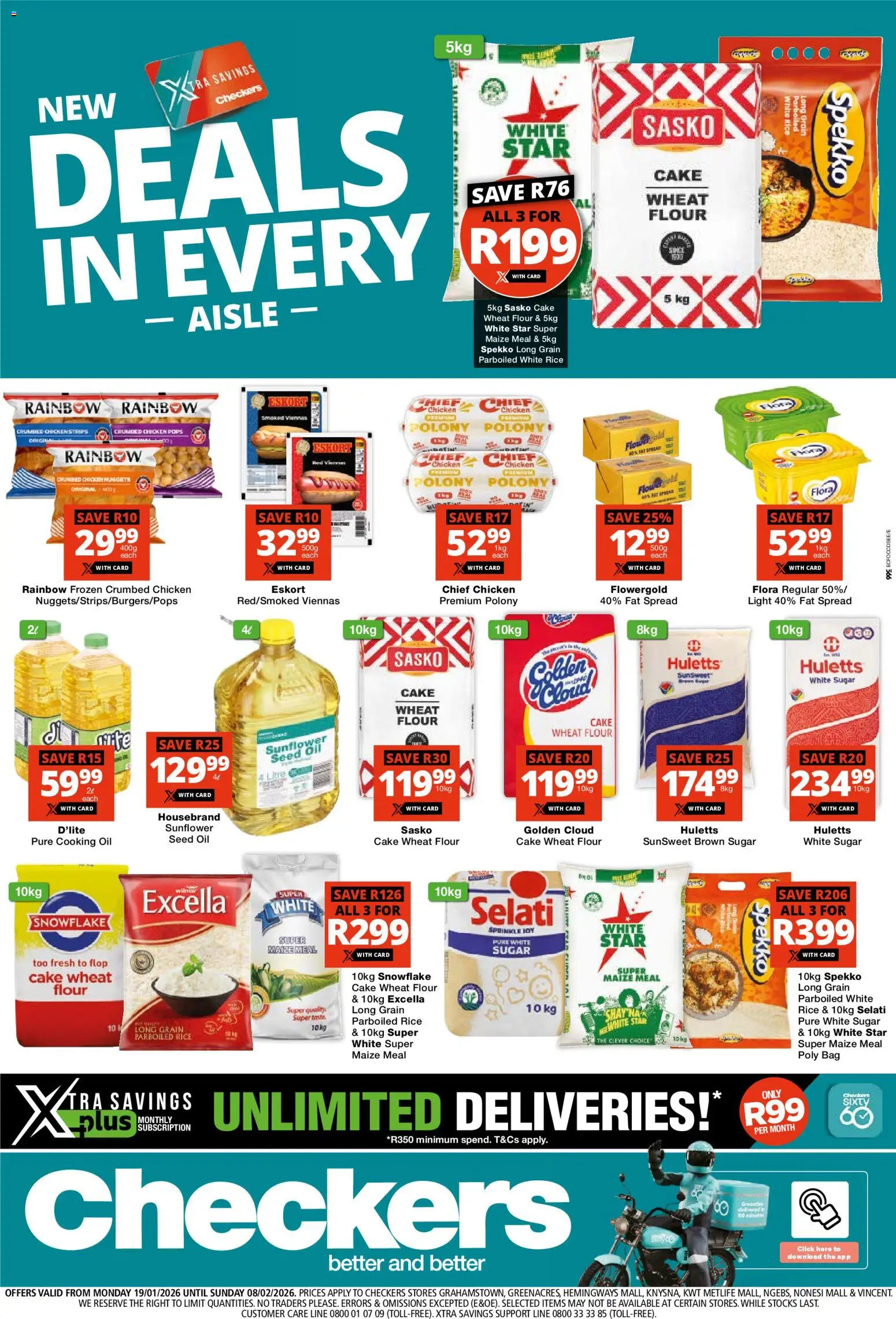 New Checkers catalogue – valid from 19.01.2026 | Page: 1 | Products: Polony, Chicken, Rice, Fat spread