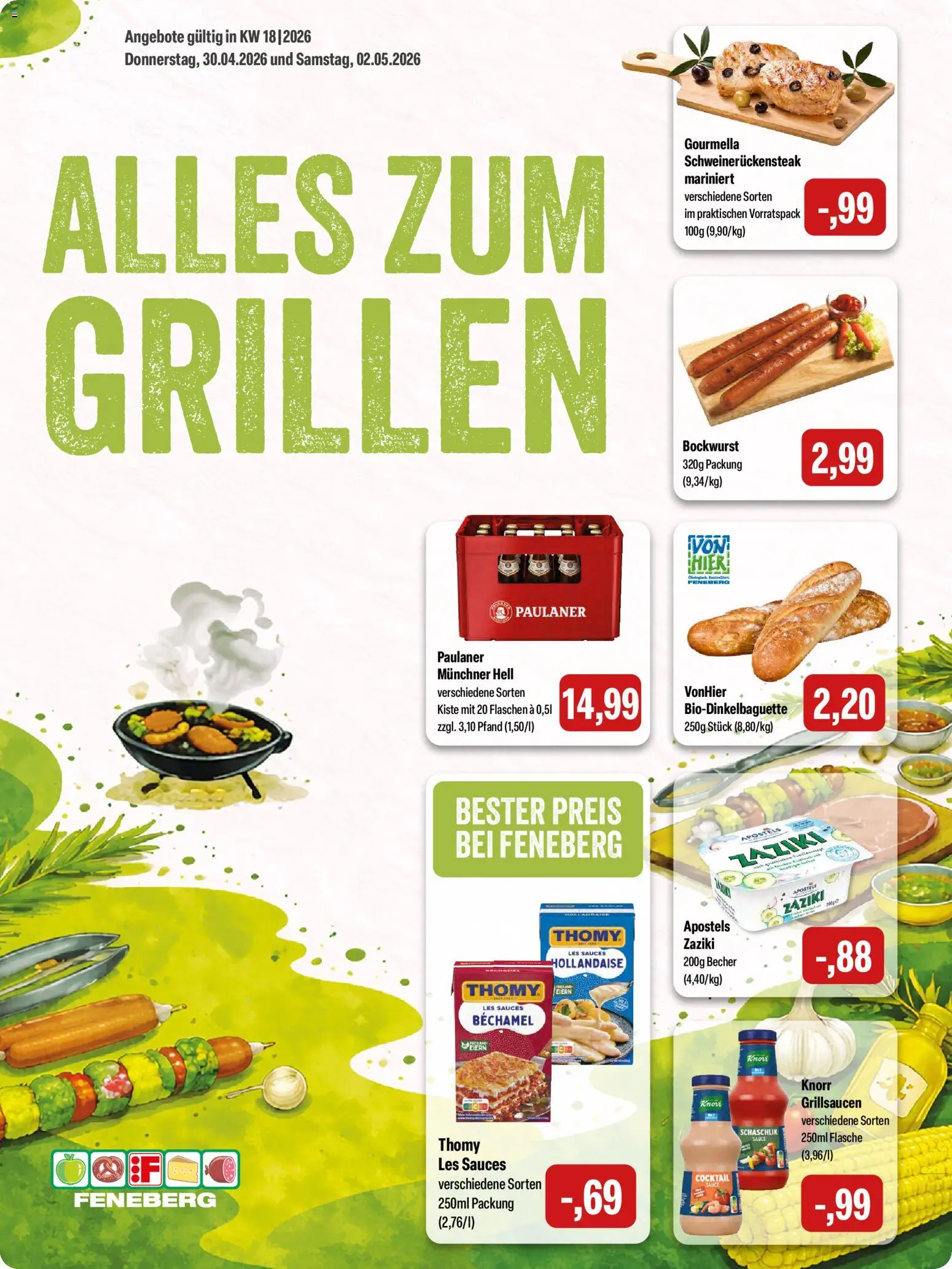 Feneberg Angebote – gültig ab 30.04.2026 | Seite: 1 | Produkte: Bockwurst, Knorr, Paulaner