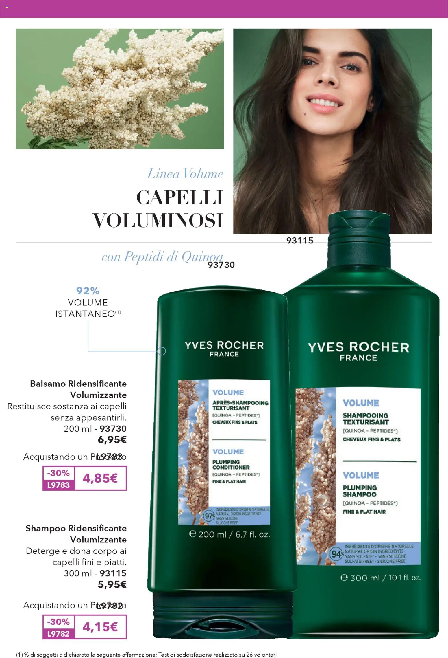 Volantino Yves Rocher del 02.04.2026 | Pagina: 20 | Prodotti: Shampoo, Balsamo, Silicone, Quinoa