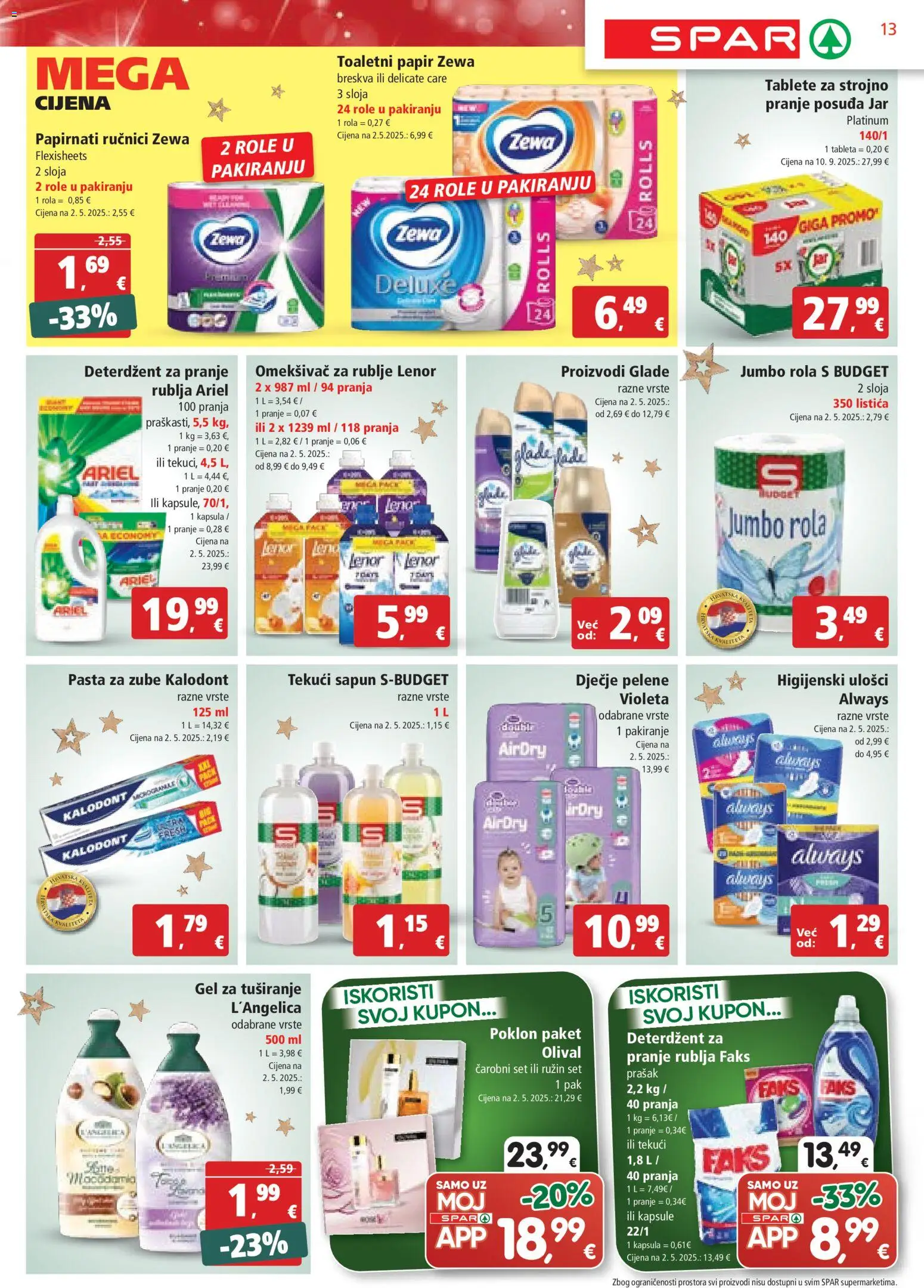 Spar katalog | vrijedi od 19.11.2025 | Stranica: 13 | Proizvodi: Faks, Role, Deterdžent, Ariel