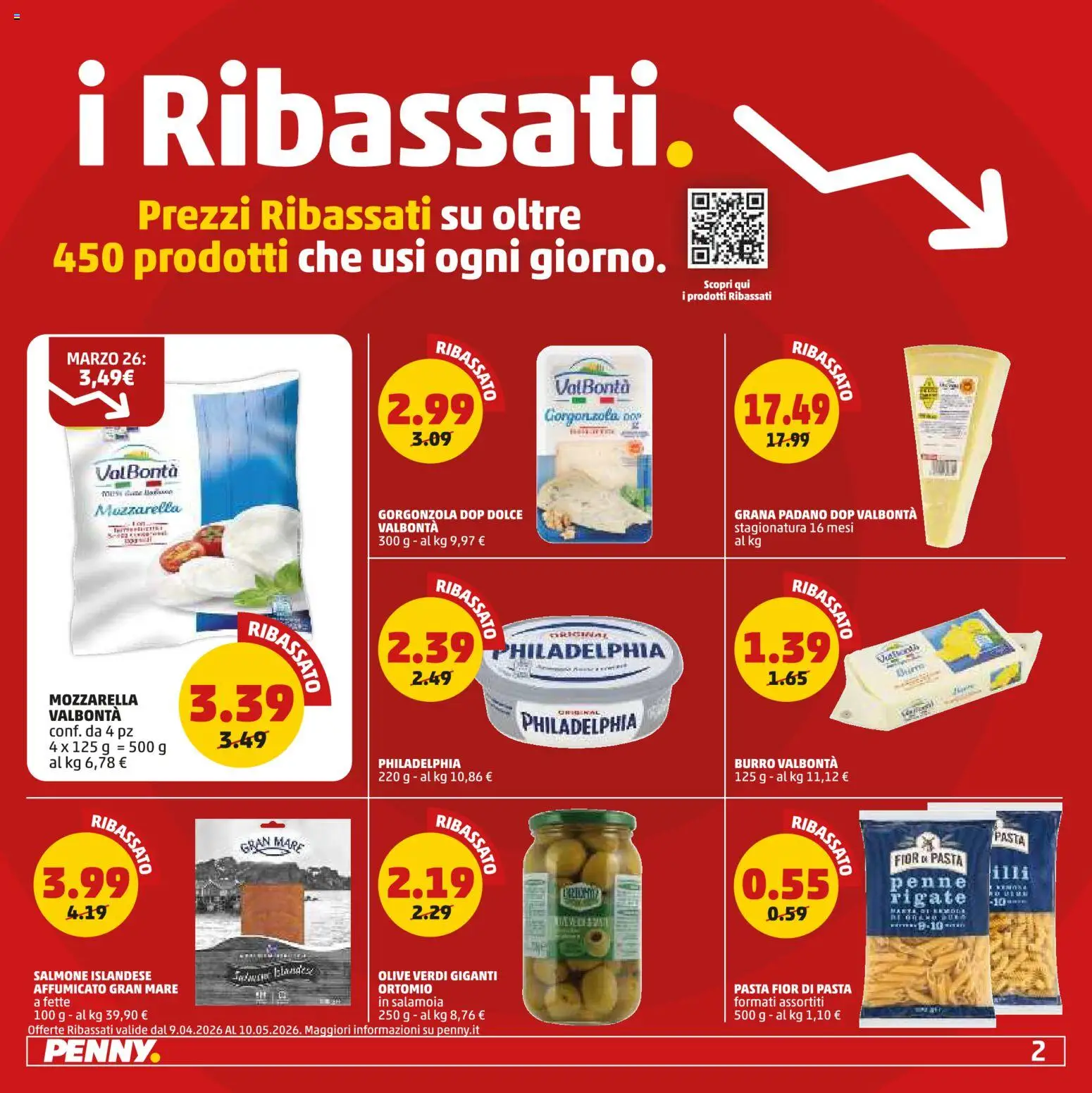 Volantino PENNY del 09.04.2026 | Pagina: 2 | Prodotti: Salmone, Olive, Burro, Pasta