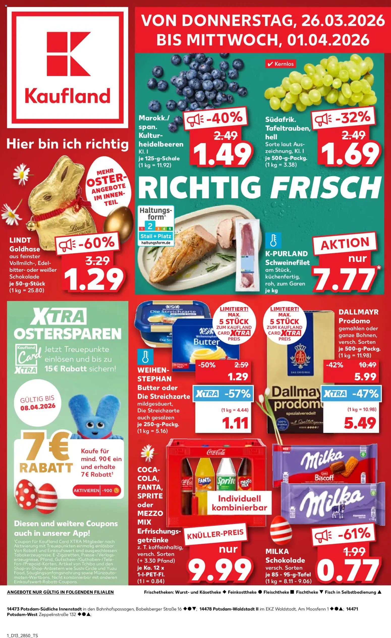 Kaufland Prospekt Potsdam	 – gültig ab 26.03.2026 | Seite: 1 | Produkte: Butter, Schokolade, Milka, Weihenstephan butter