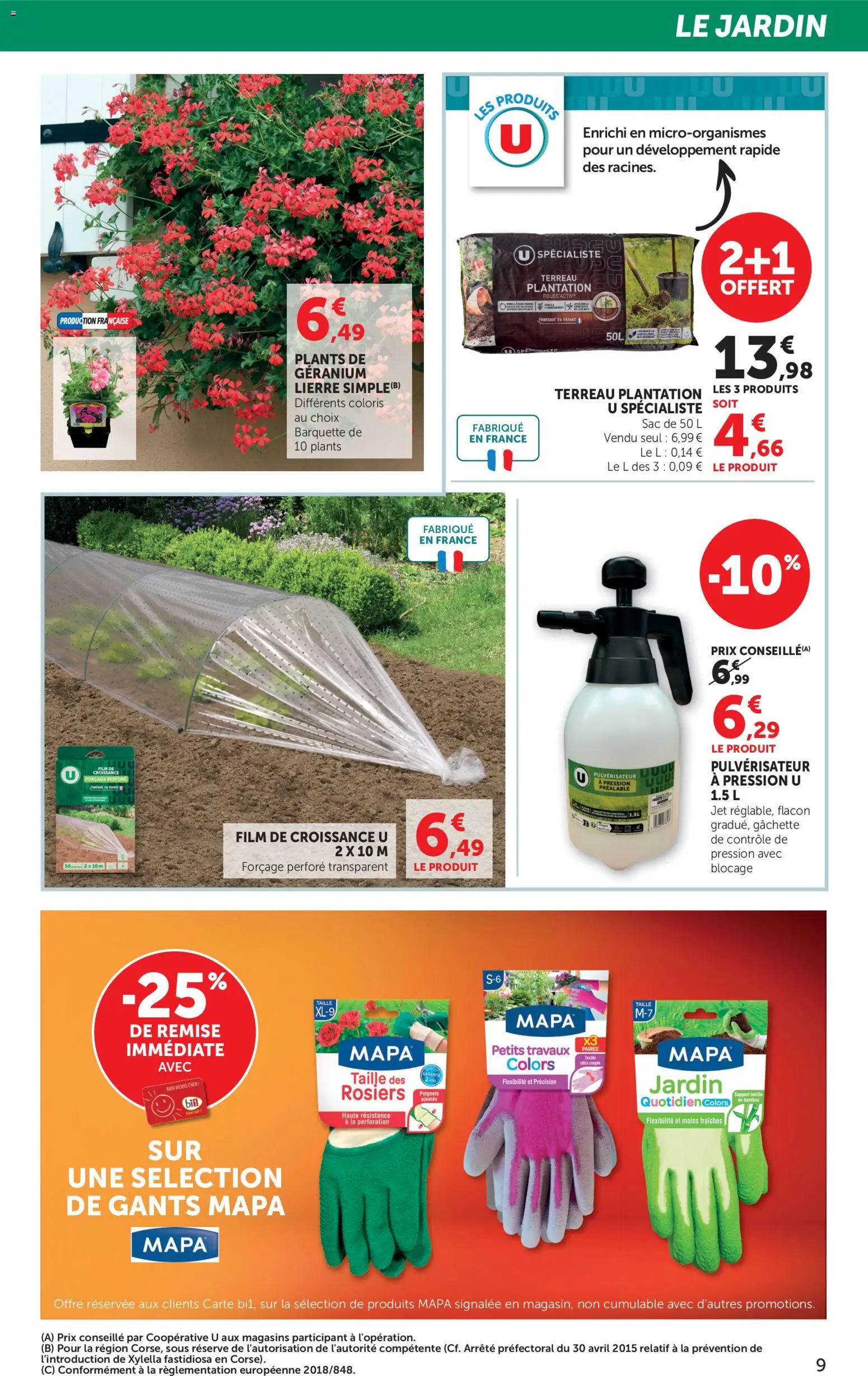 {H1} | Page: 9 | Produits: Sac, Terreau, Géranium, Gants