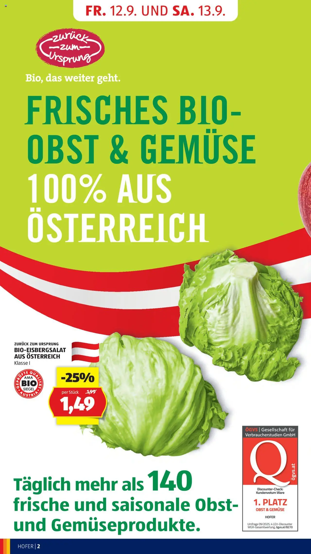 Hofer Flugblatt gültig ab 12.09.2025 | Seite: 4 | Produkte: Gemüse, Obst