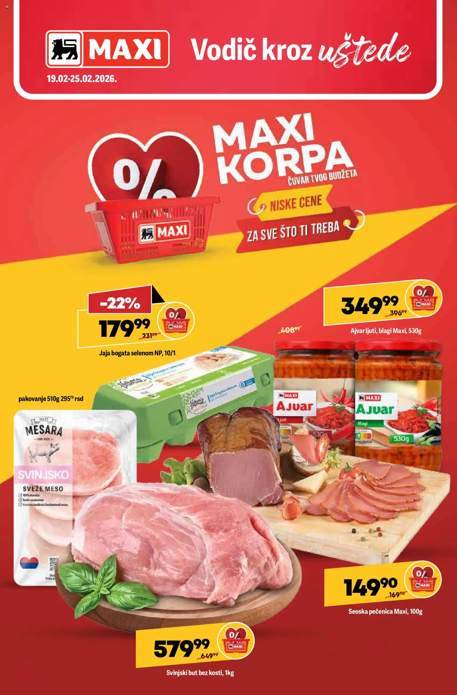 Maxi katalog - važi od 19.02.2026 | Strana: 1 | Proizvode: Ajvar, Pakovanje, Jaja, Pečenica