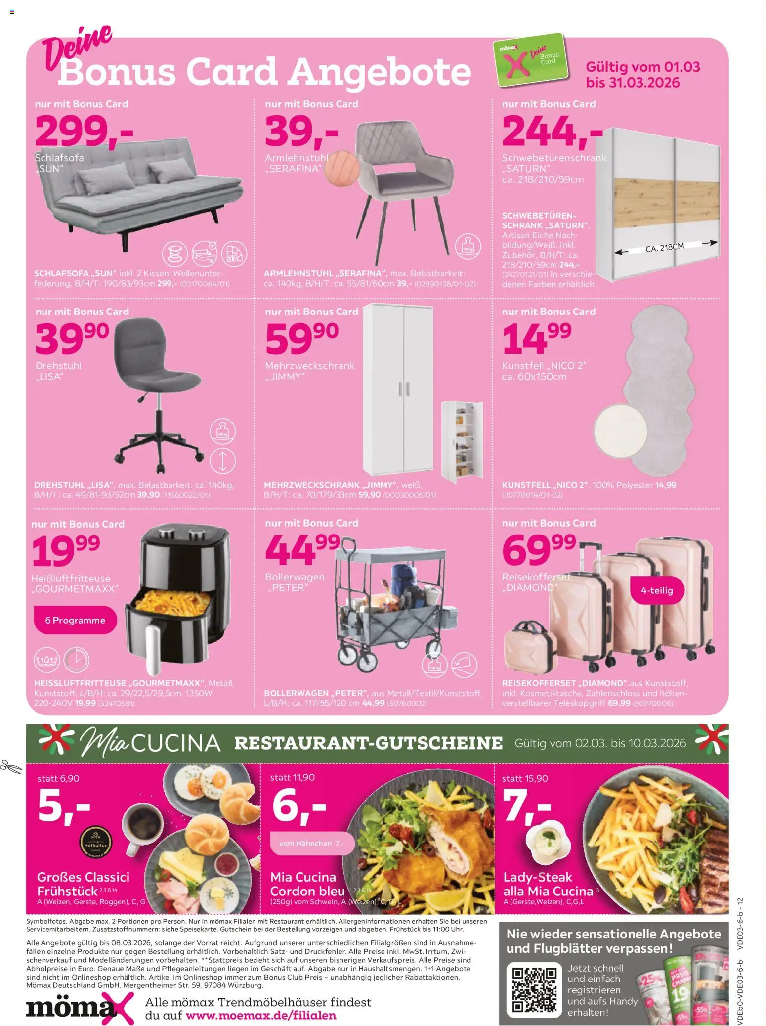 Mömax Prospekt 	 – gültig ab 02.03.2026 | Seite: 12 | Produkte: Hahnchen, Schwebetürenschrank, Schrank, Heißluftfritteuse