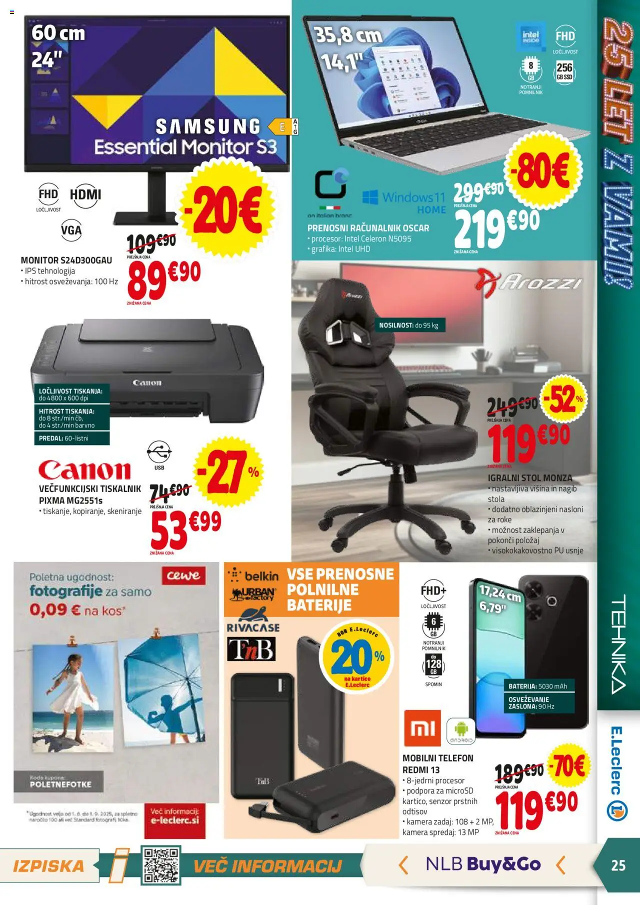 E.leclerc katalog │ velja od 06.08.2025 | Stran: 25 | Izdelki: Telefon, Monitor, Baterija, Racunalnik