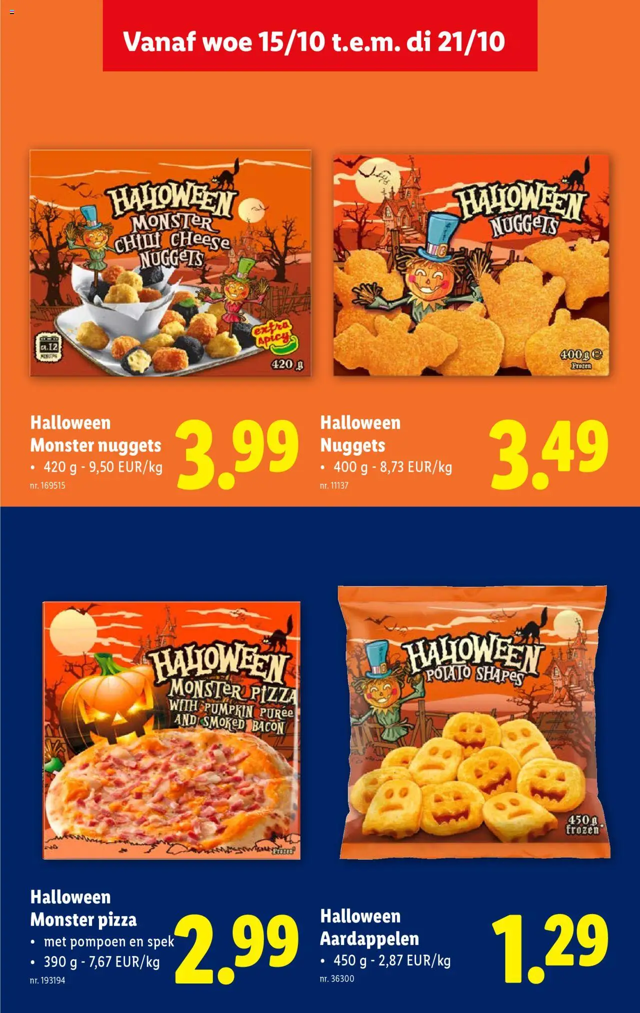 {H1} | Pagina: 30 | Producten: Bacon, Monster, Chicken Nuggets, Pompoen