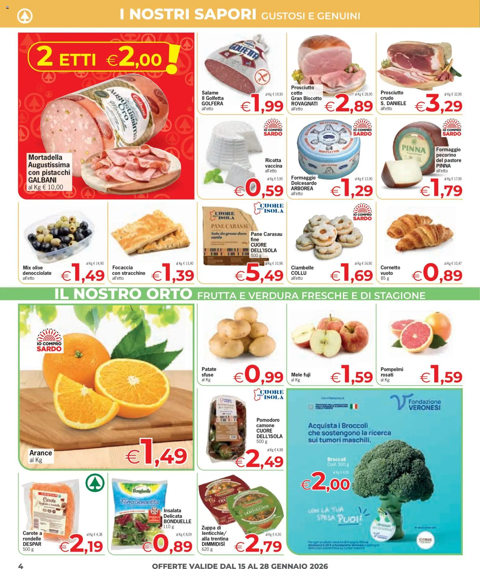 Volantino Despar del 15.01.2026 | Pagina: 4 | Prodotti: Salame, Patate, Pomodoro, Prosciutto