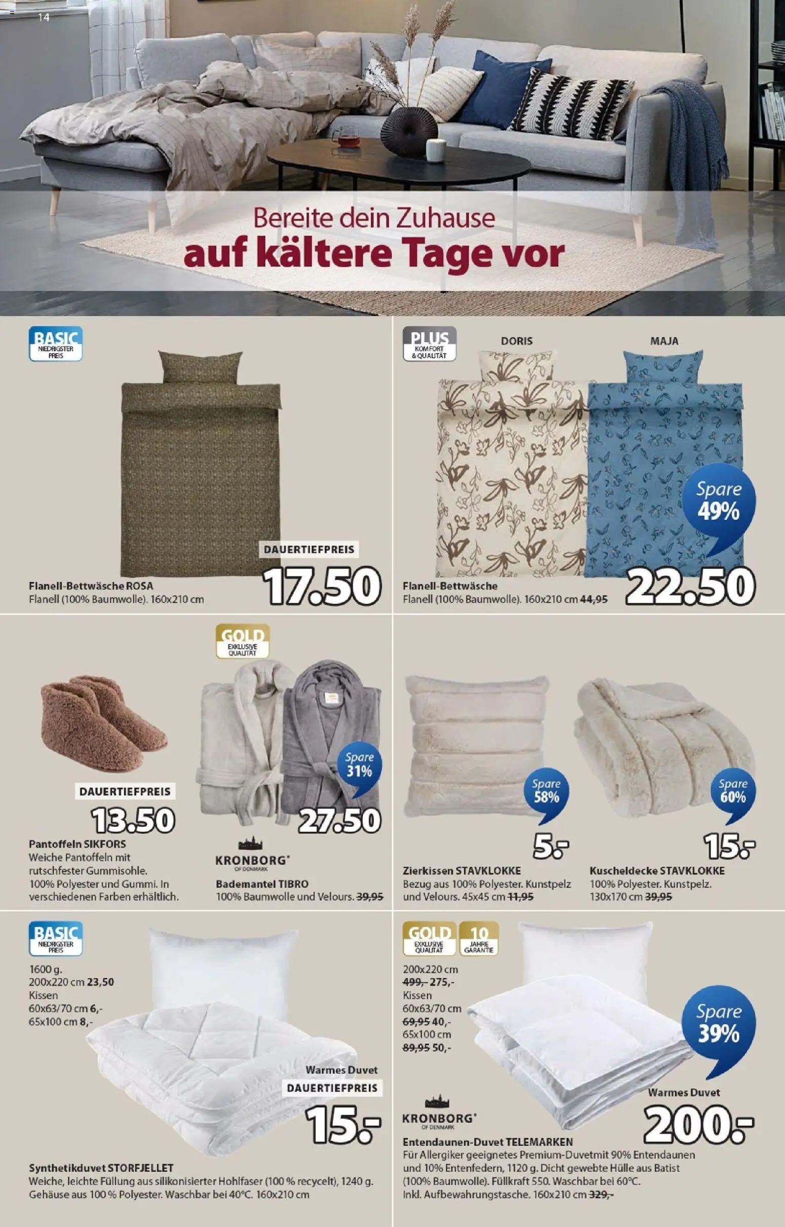 JYSK Aktionen – gültig ab 04.11.2025 | Seite: 14 | Produkte: Kissen, Bademantel, Hülle