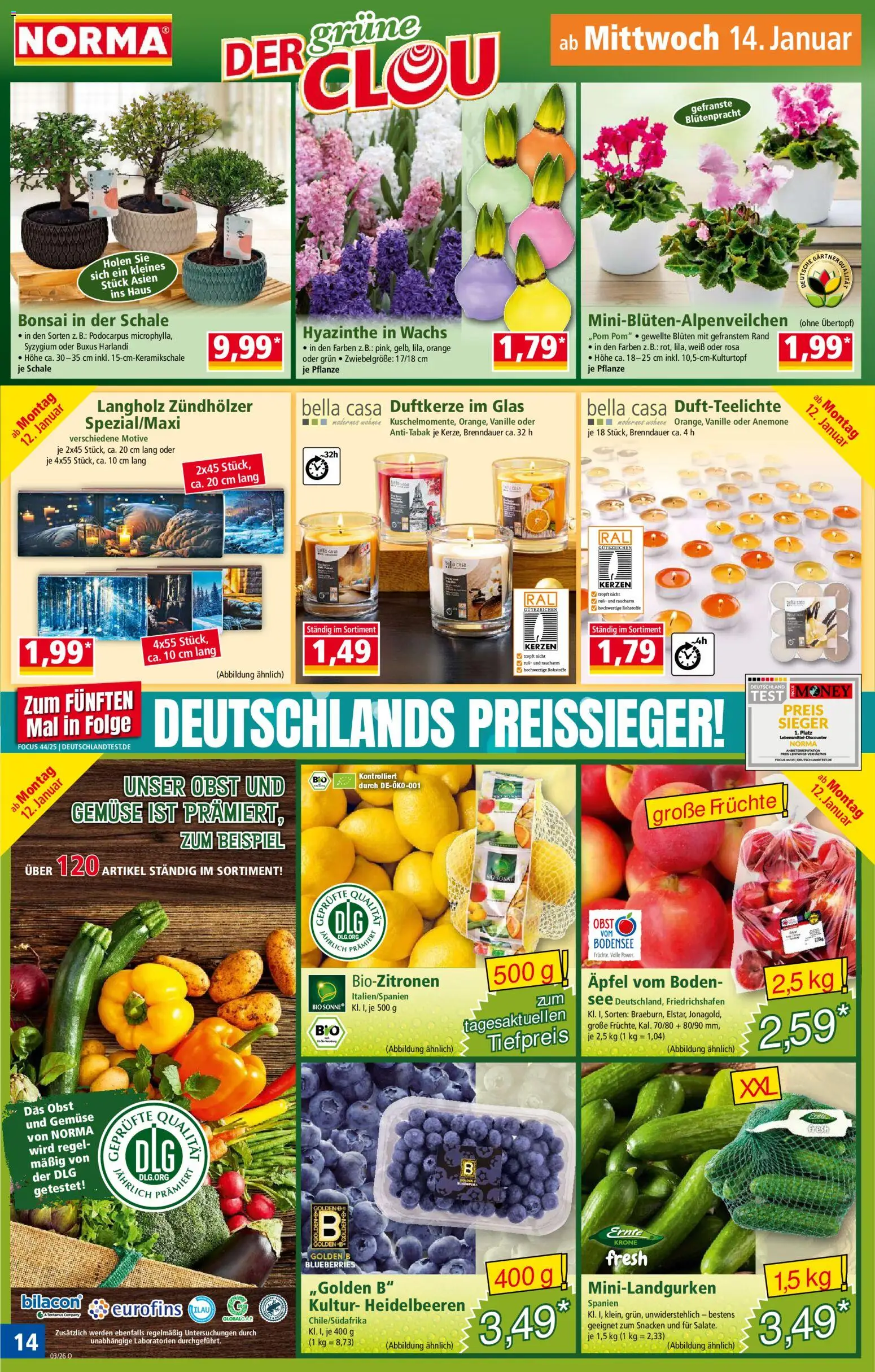Norma Prospekt 	 – gültig ab 12.01.2026 | Seite: 14 | Produkte: Äpfel, Heidelbeeren, Gemüse, Obst