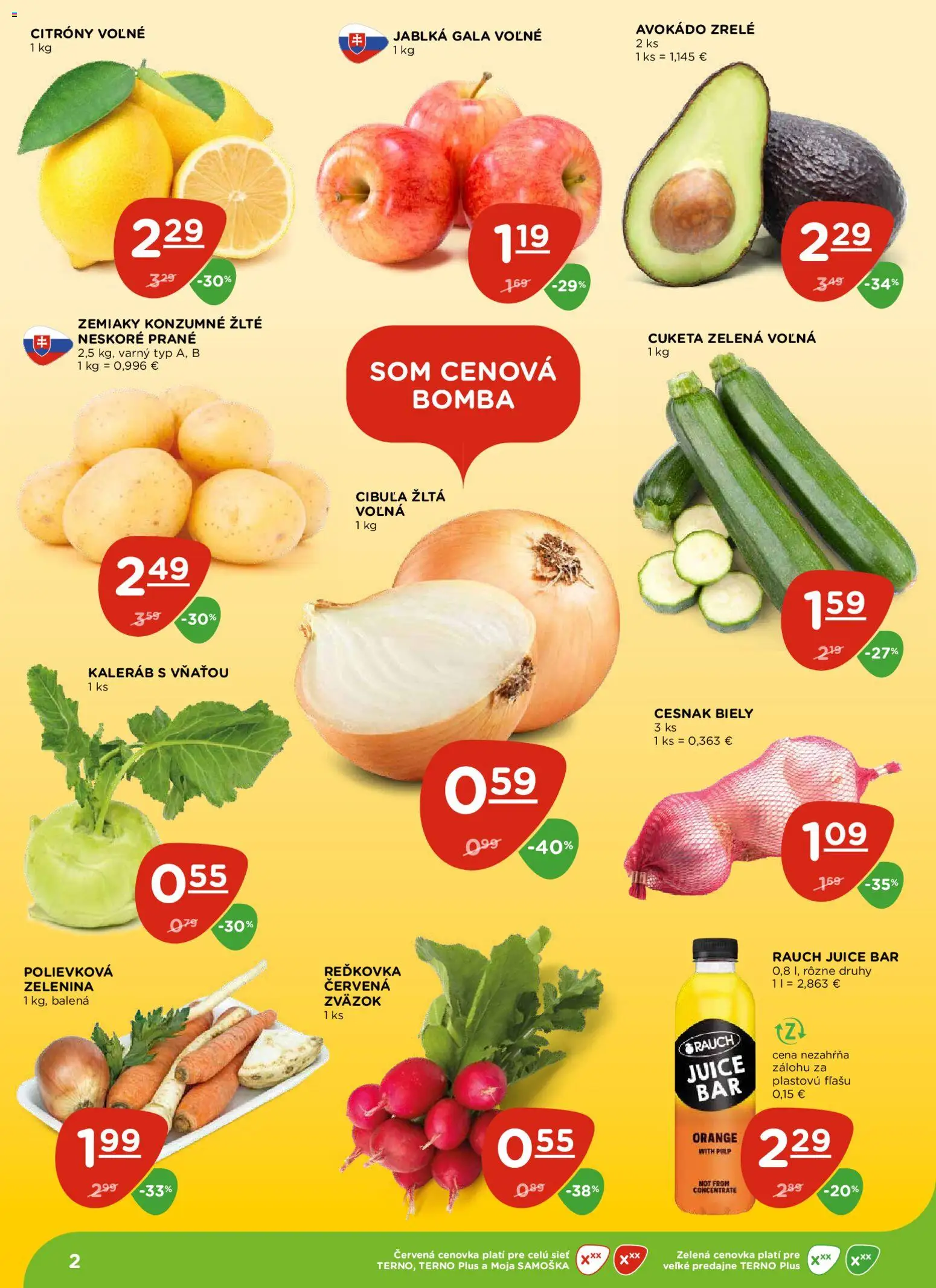 Nové Terno akcie – leták je platný od 27.11.2025 | Strana: 2 | Produkty: Jablká, Avokádo, Cibuľa, Cuketa