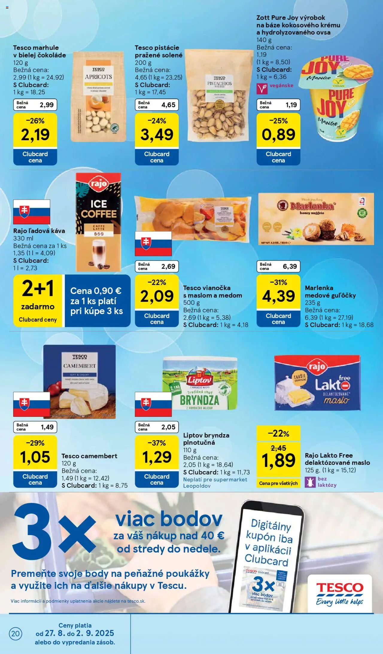 Tesco Supermarket - leták │ platný od 27.08.2025 | Strana: 20 | Produkty: Káva, Marlenka, Mango, Pistácie