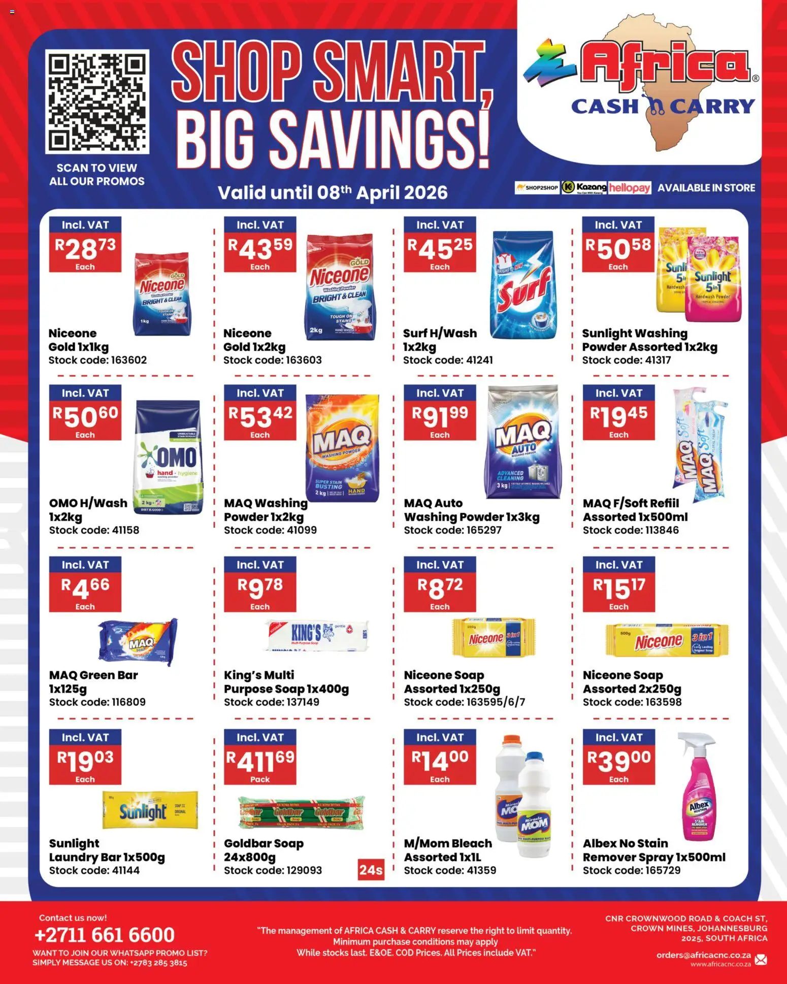 New Africa Cash & Carry catalogue – valid from 25.03.2026 | Page: 1 | Products: Handwash, Powder, Stock, Soap