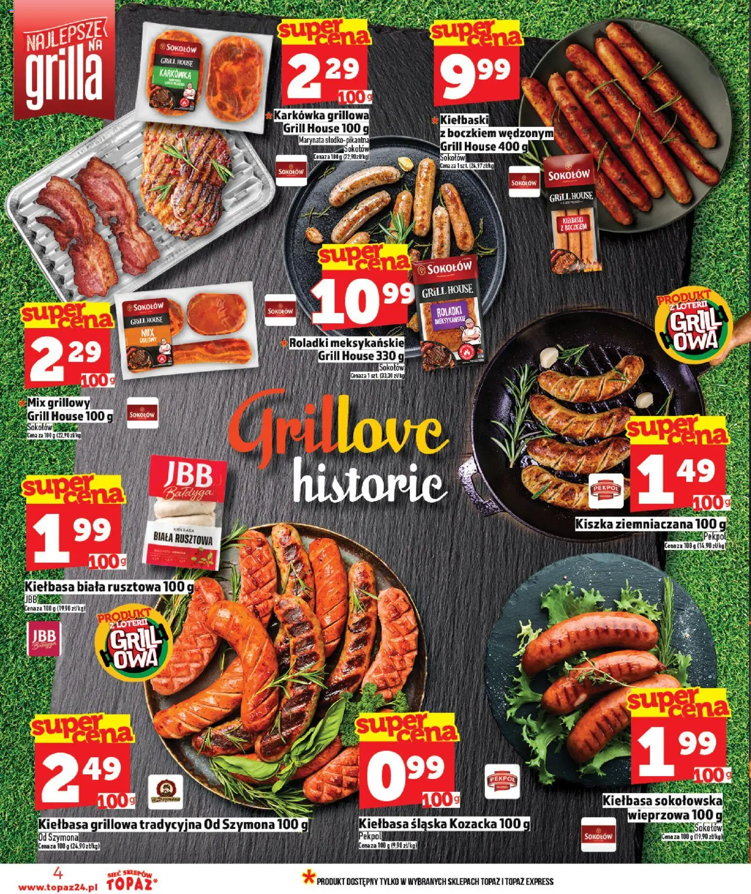 Topaz gazetka - MAZ od 30.04.2026 | Strona: 4 | Produkty: Kiełbasa, Grill, Kiełbaski, Kiełbasa śląska
