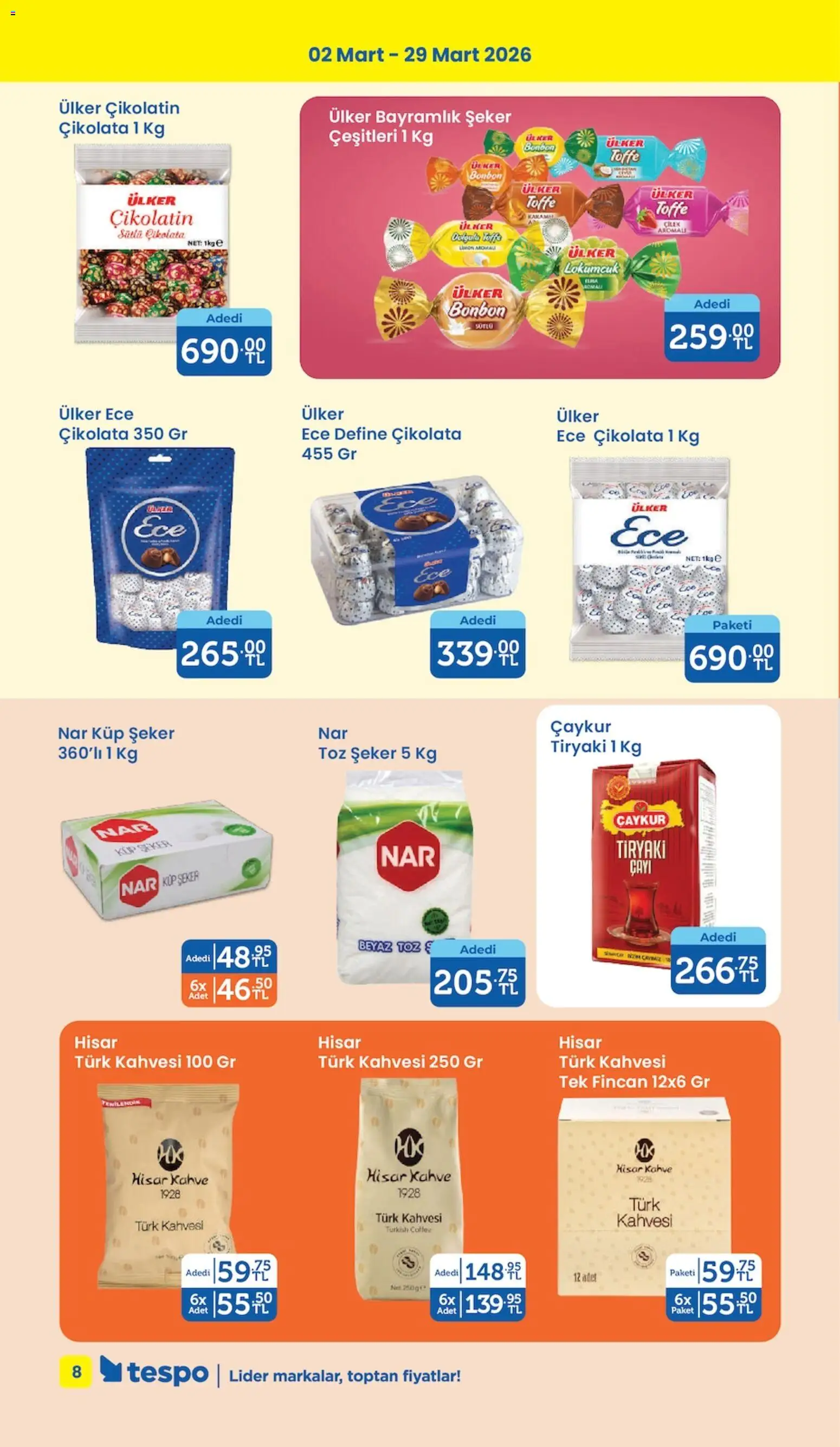 Tespo Katalog - 02.03.2026 tarihinden itibaren geçerlidir | Sayfa: 8 | Ürünler: Çikolata, Şeker, Toz şeker, Küp şeker