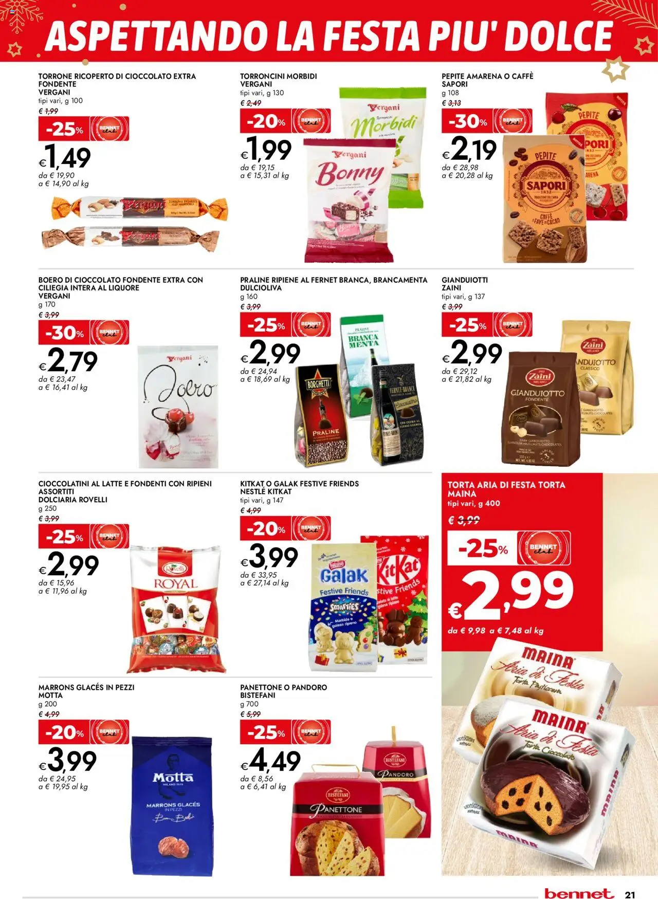 Volantino bennet del 16.10.2025 | Pagina: 21 | Prodotti: Latte, Pandoro, Torroncini, Liquore