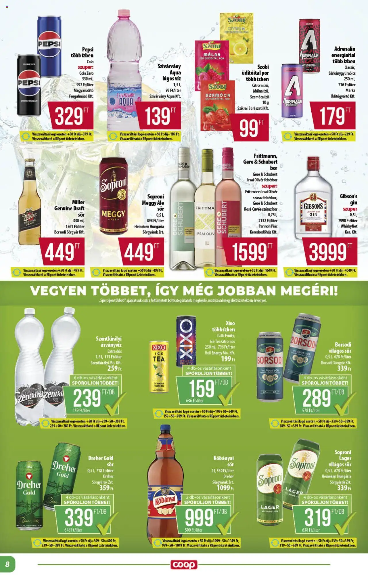 COOP akciós ujság - amely érvényes a következő dátumtól: 25.09.2025 | Oldal: 8 | Termékek: Meggy, Ice tea, Ásványvíz, Sör