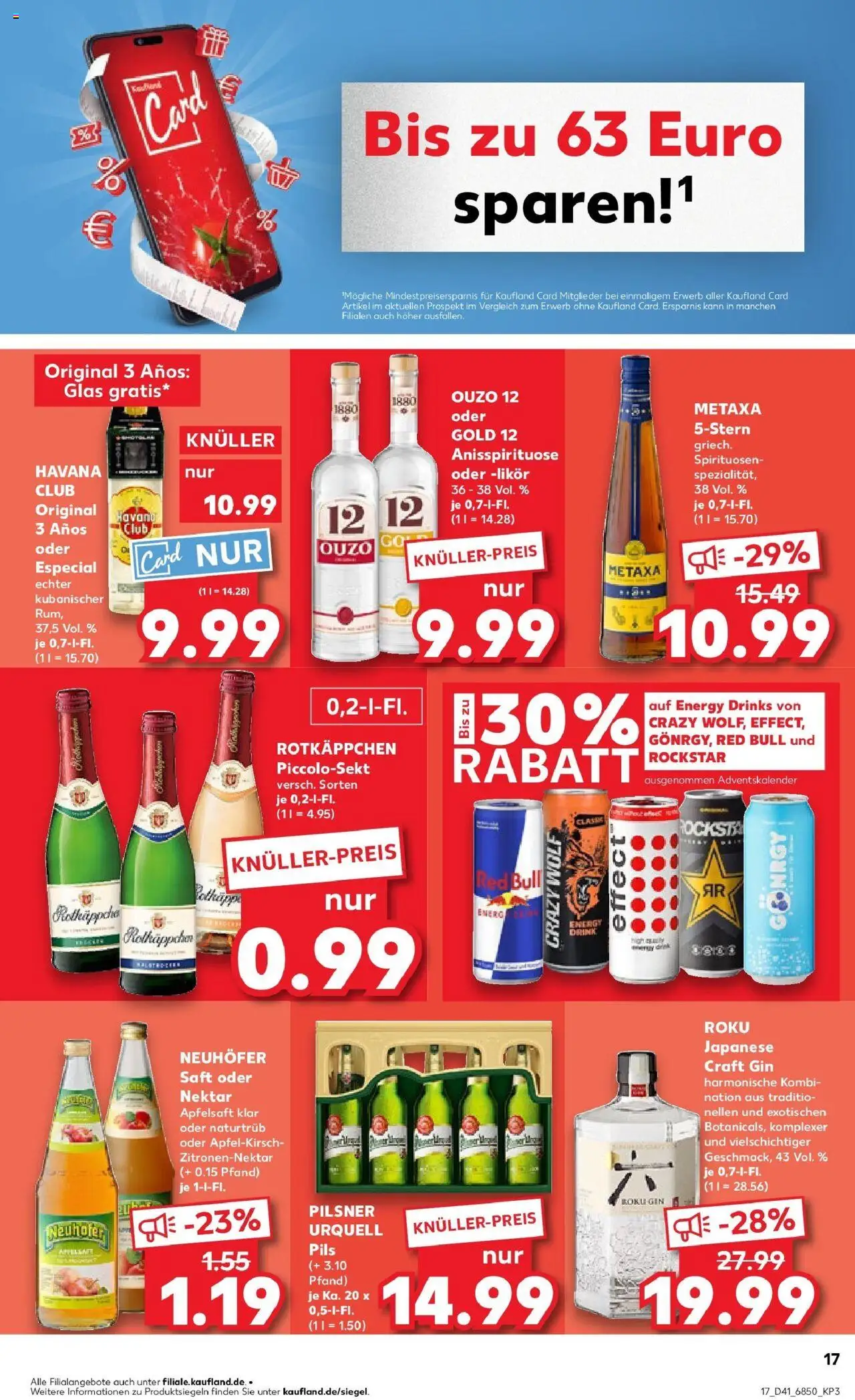 Kaufland prospekt Passau	 – gültig ab 13.10.2025 | Seite: 17 | Produkte: Ouzo 12, Energy, Saft, Gin