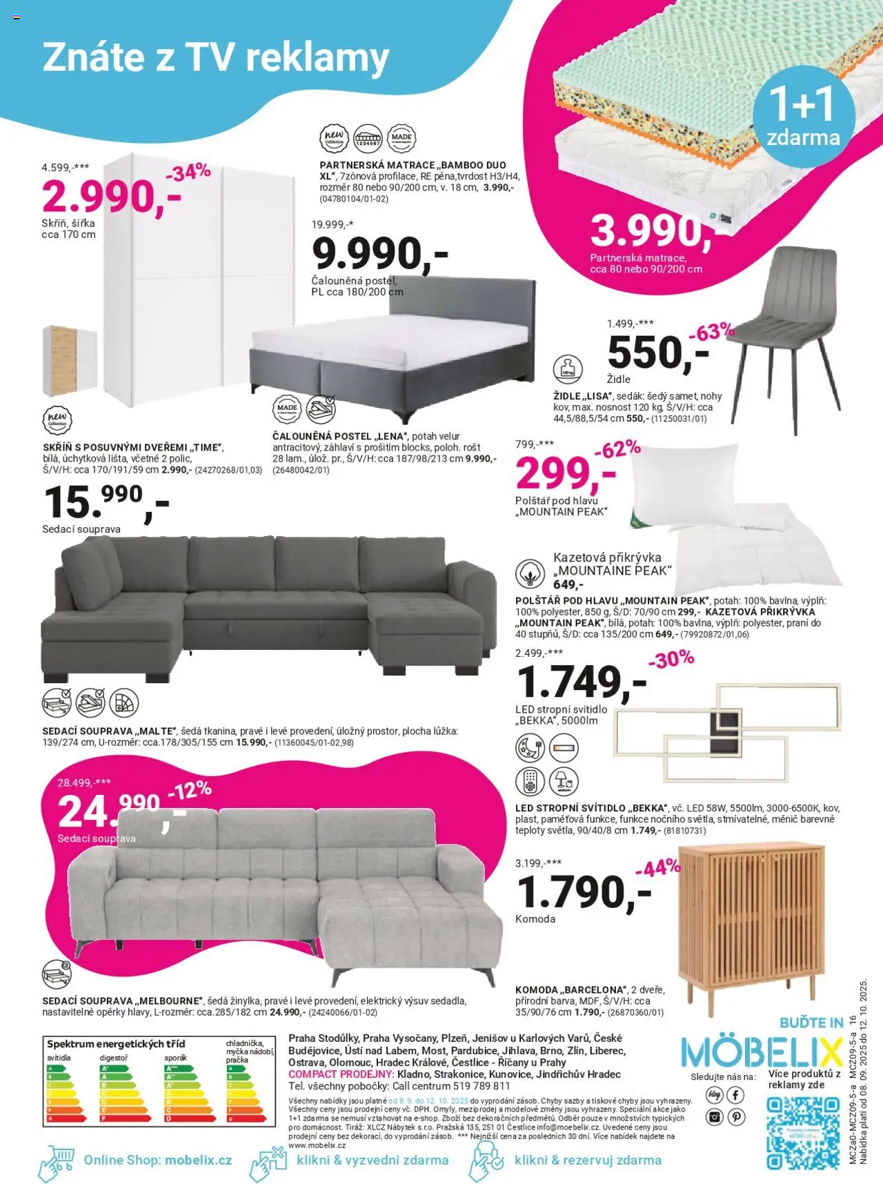 Möbelix leták od 09.09.2025 | Strana: 16 | Produkty: Sedací souprava, Přikrývka, Rošt, LED stropní svítidlo