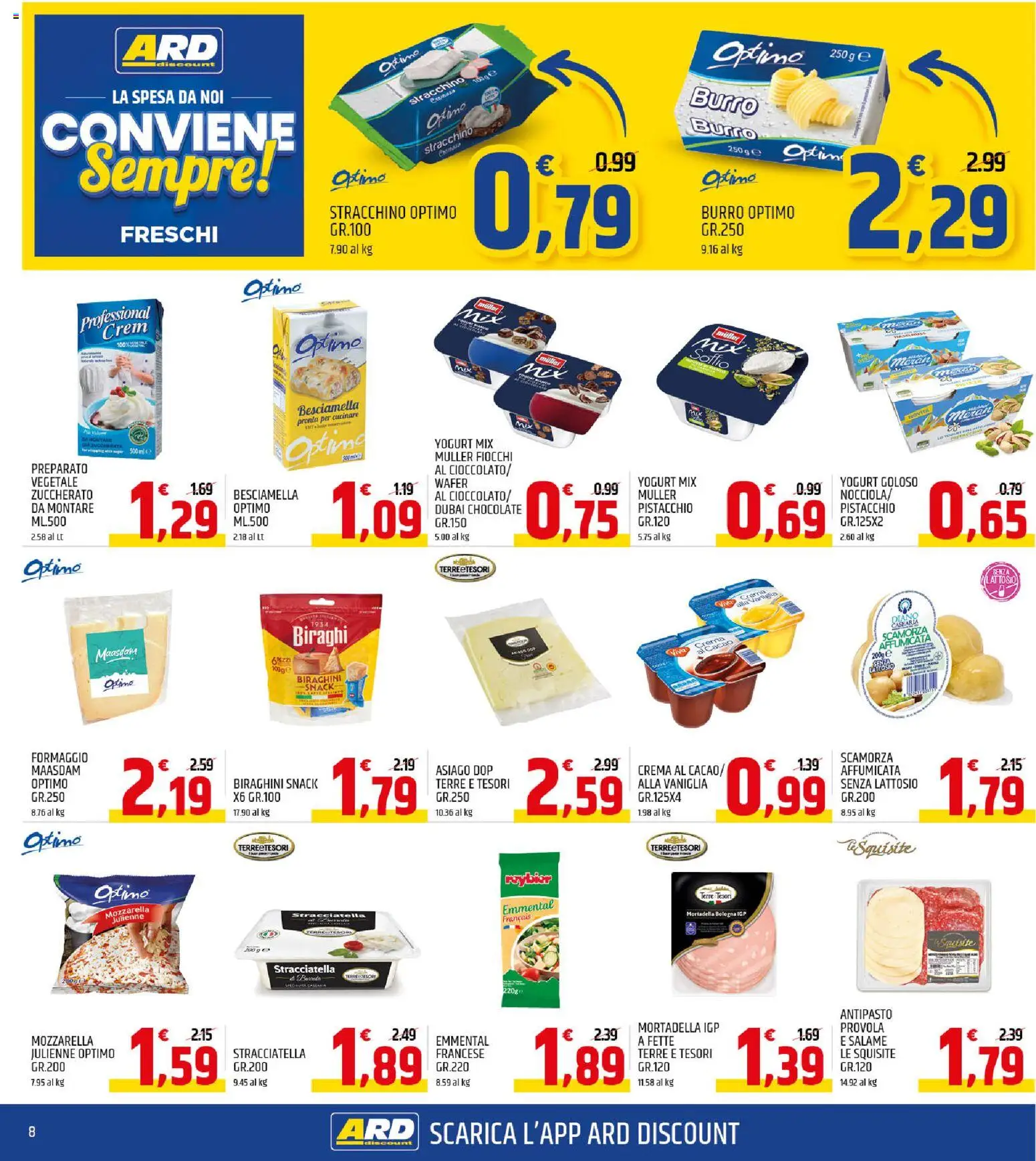 Volantino ARD Discount del 03.11.2025 | Pagina: 8 | Prodotti: Crema, Mozzarella, Burro, Mortadella