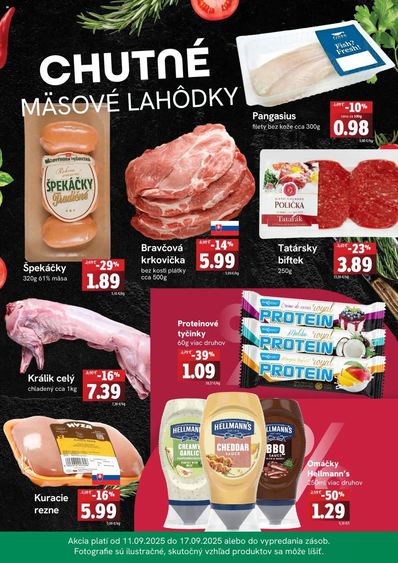 Nové Fresh akcie – leták je platný od 11.09.2025 | Strana: 2 | Produkty: Protein, Kuracie rezne, Tatarák, Mango