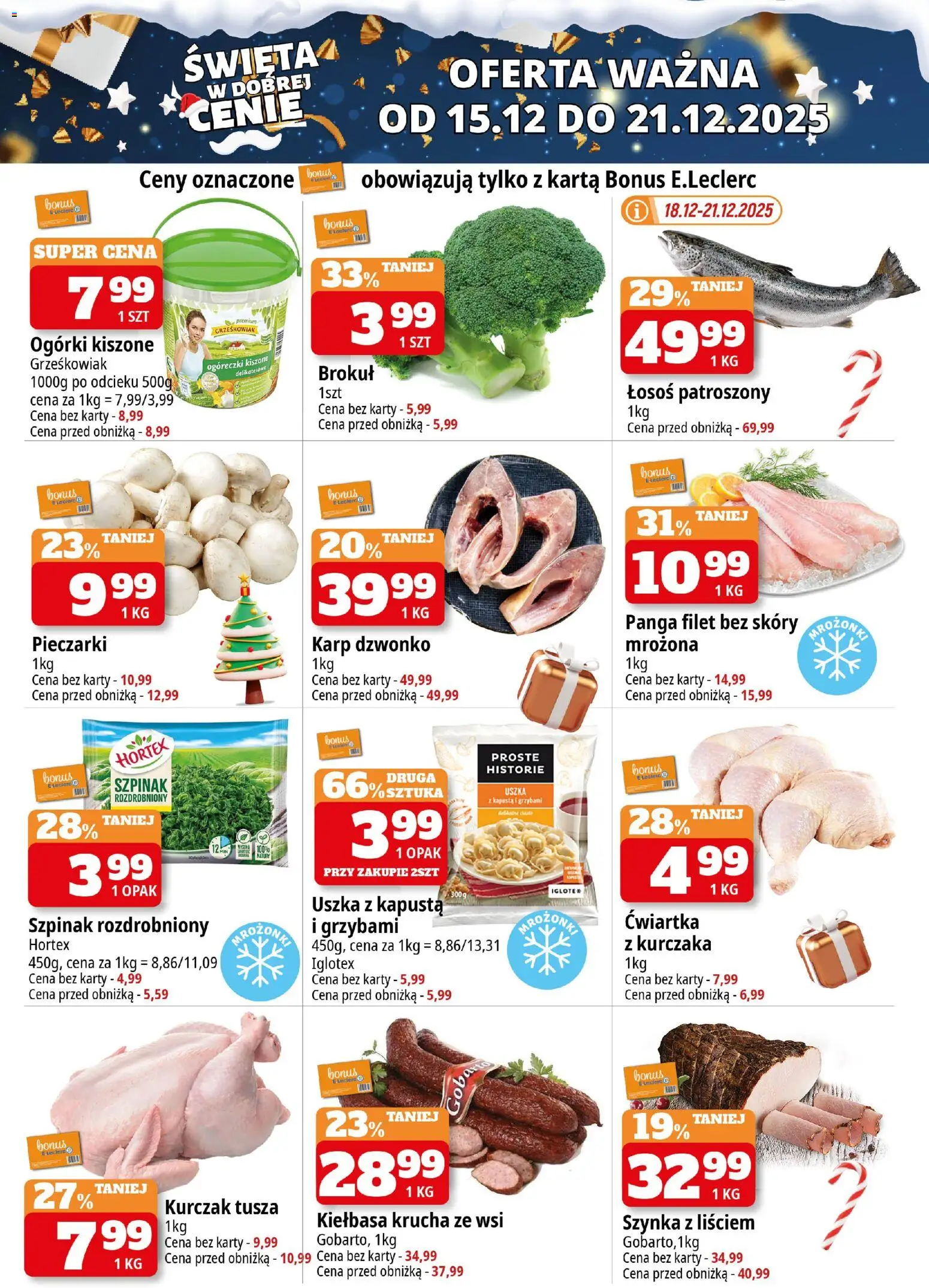 E.Leclerc Gazetka - Radom od 15.12.2025 | Strona: 2 | Produkty: Kiełbasa, Pieczarki, Kurczak, Ogórki