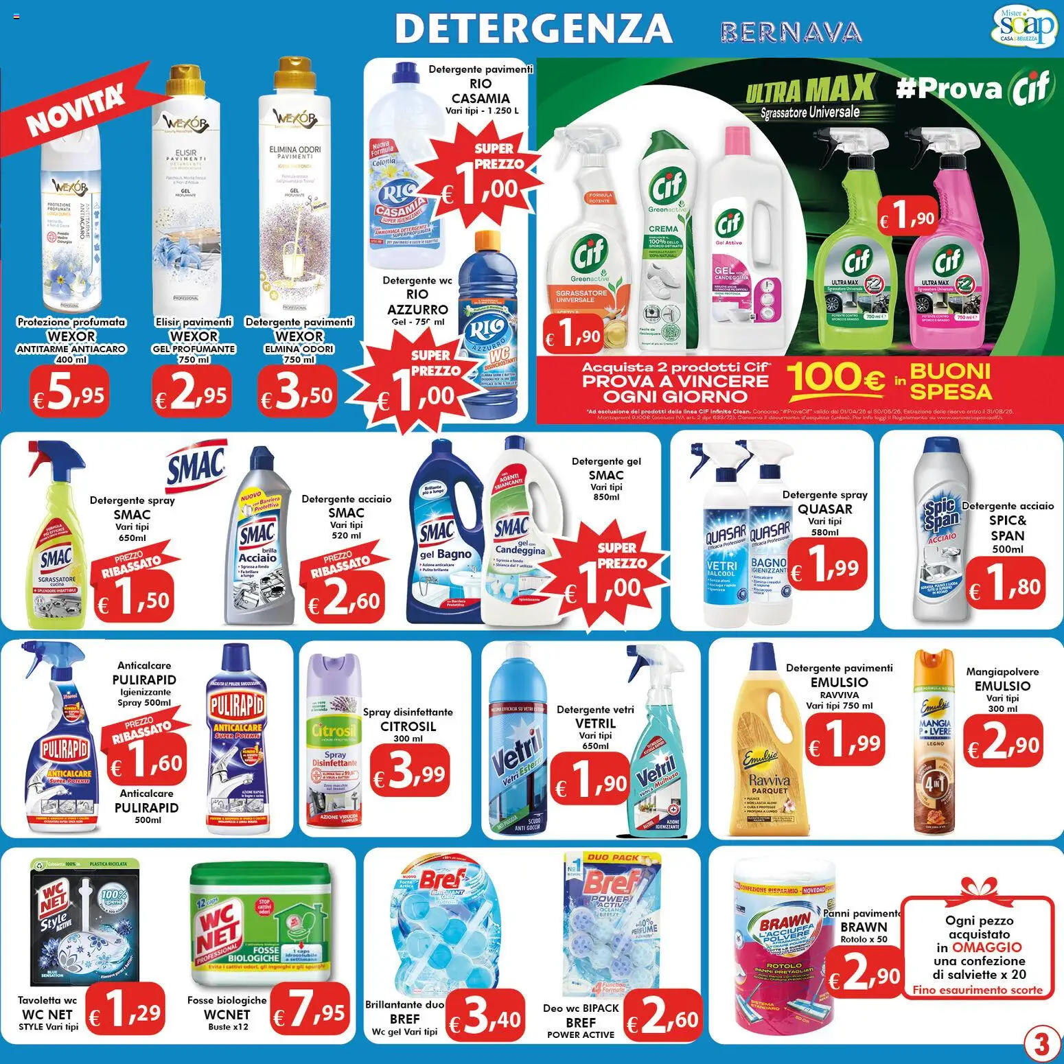 Volantino Bernava del 10.04.2026 | Pagina: 3 | Prodotti: Tavoletta wc, Spray disinfettante, Detergente, Bagno