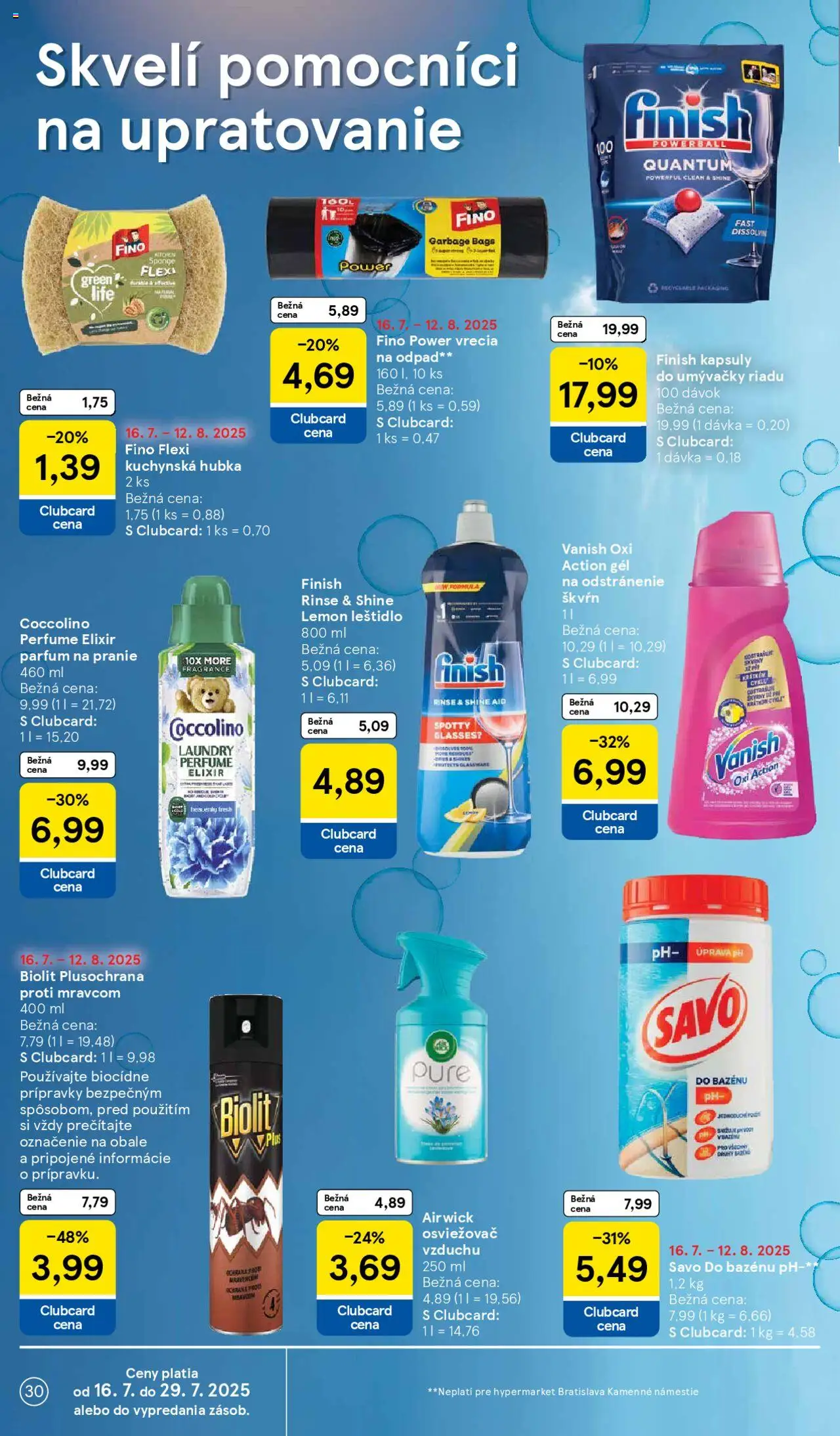 Tesco Hypermarket - leták │ platný od 16.07.2025 | Strana: 30 | Produkty: Osviežovač vzduchu, Vanish, Kapsuly do umývačky riadu, Coccolino
