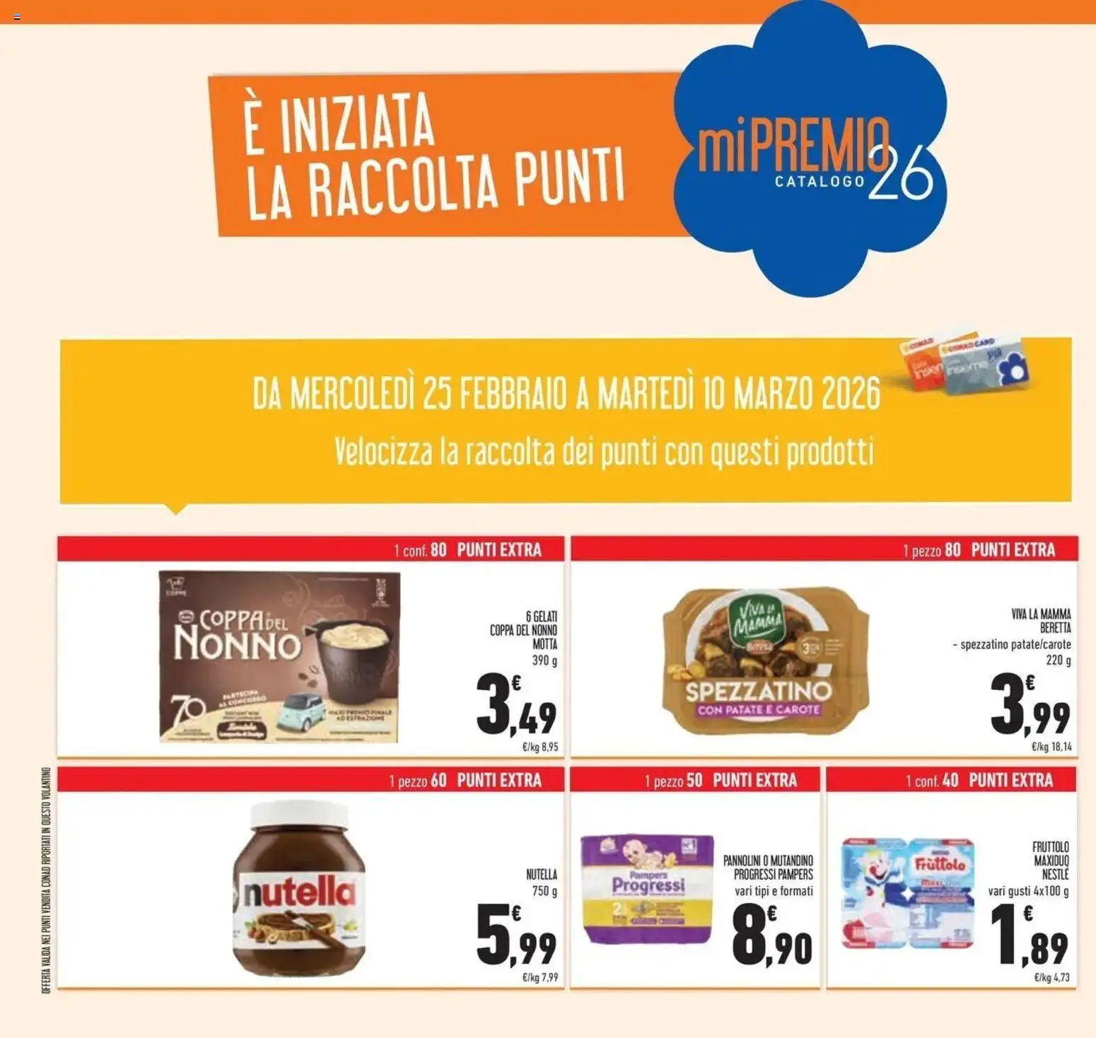 Volantino Conad del 25.02.2026 | Pagina: 32 | Prodotti: Pannolini, Patate, Carote, Nutella