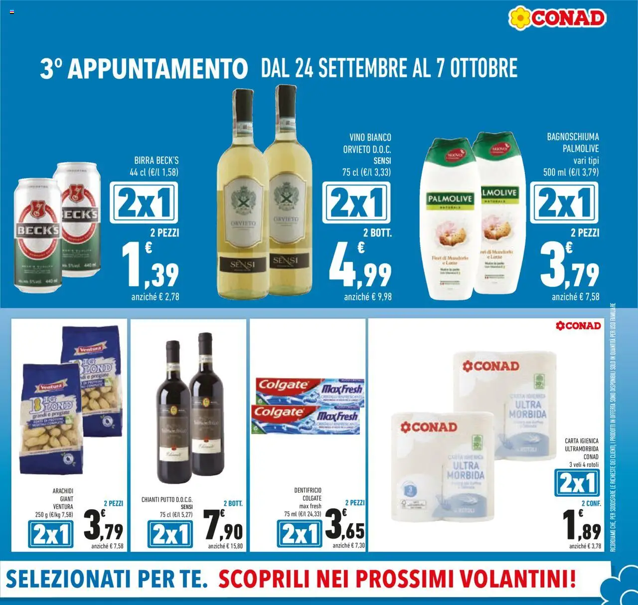 Volantino Conad del 24.09.2025 | Pagina: 7 | Prodotti: Carta igienica, Birra, Vino, Arachidi