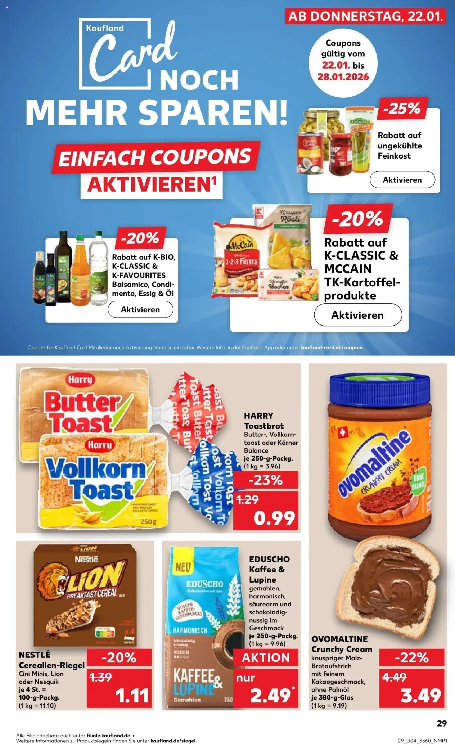 Kaufland prospekt Lutherstadt Eisleben	 – gültig ab 22.01.2026 | Seite: 29 | Produkte: Ovomaltine, Nesquik, Butter, Toast