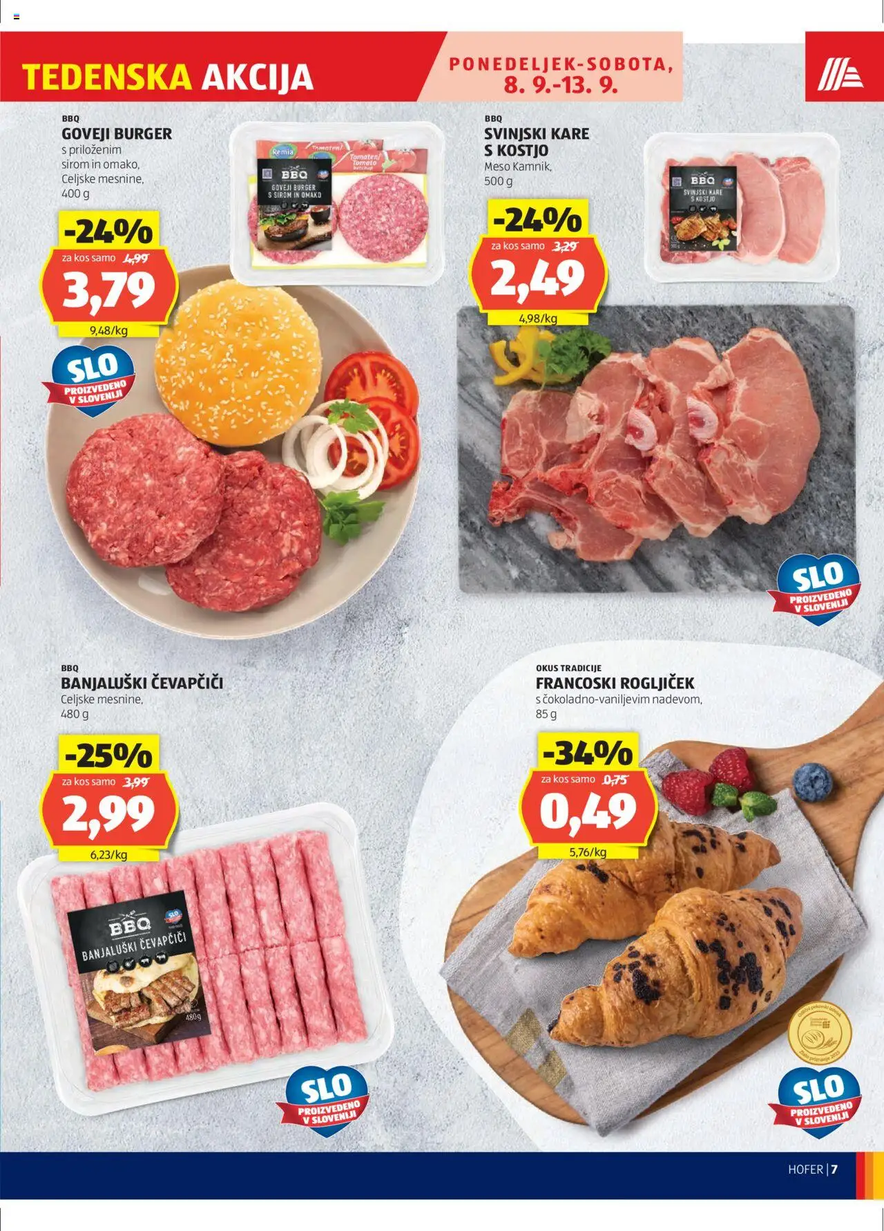 Hofer SI katalog | vrijedi od 04.09.2025 | Stranica: 7 | Proizvodi: Svinjski kare, Meso, Ćevapčići