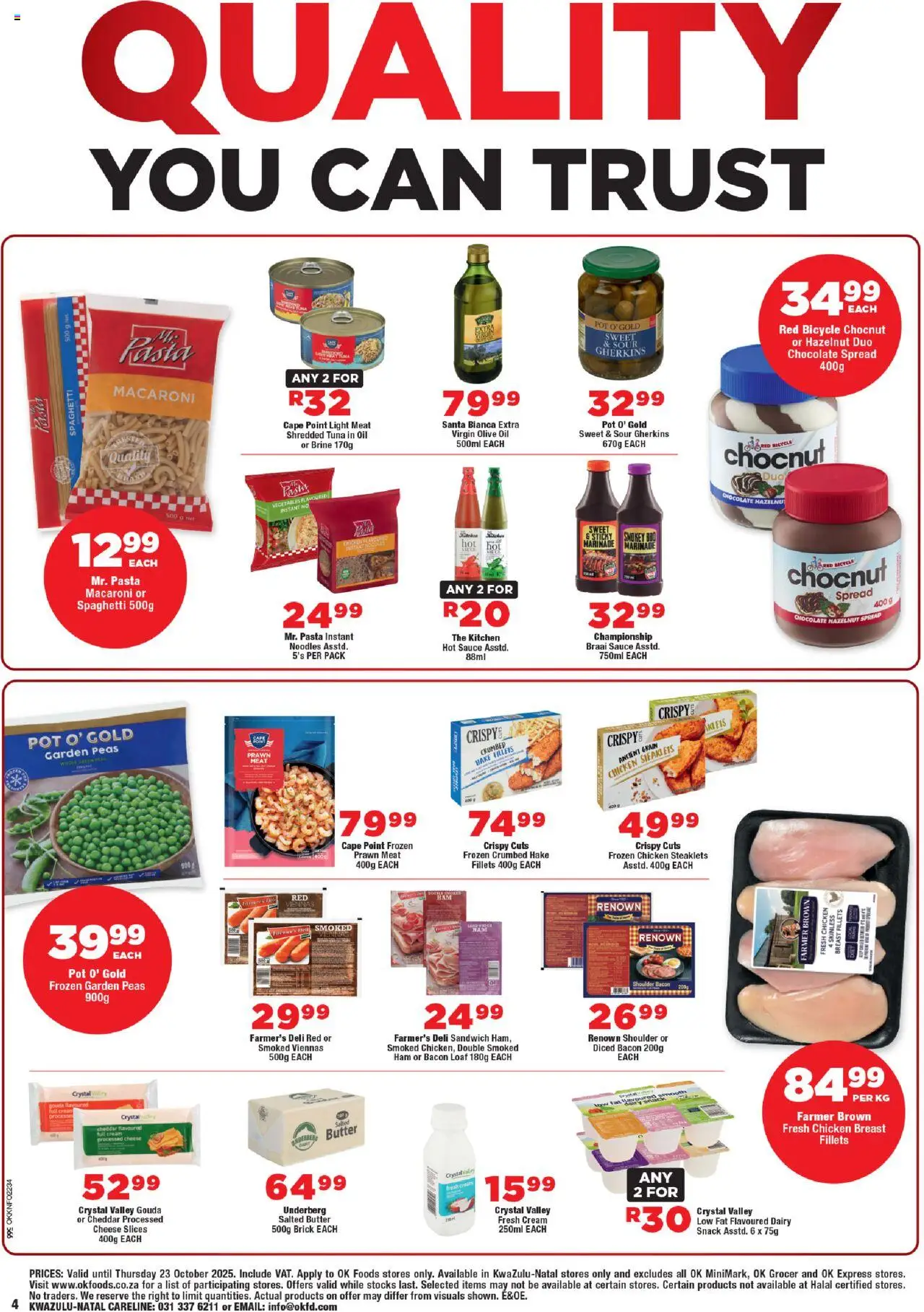 New OK Foods catalogue – valid from 15.10.2025 | Page: 4 | Products: Tuna, Cheese, Oil, Marinade