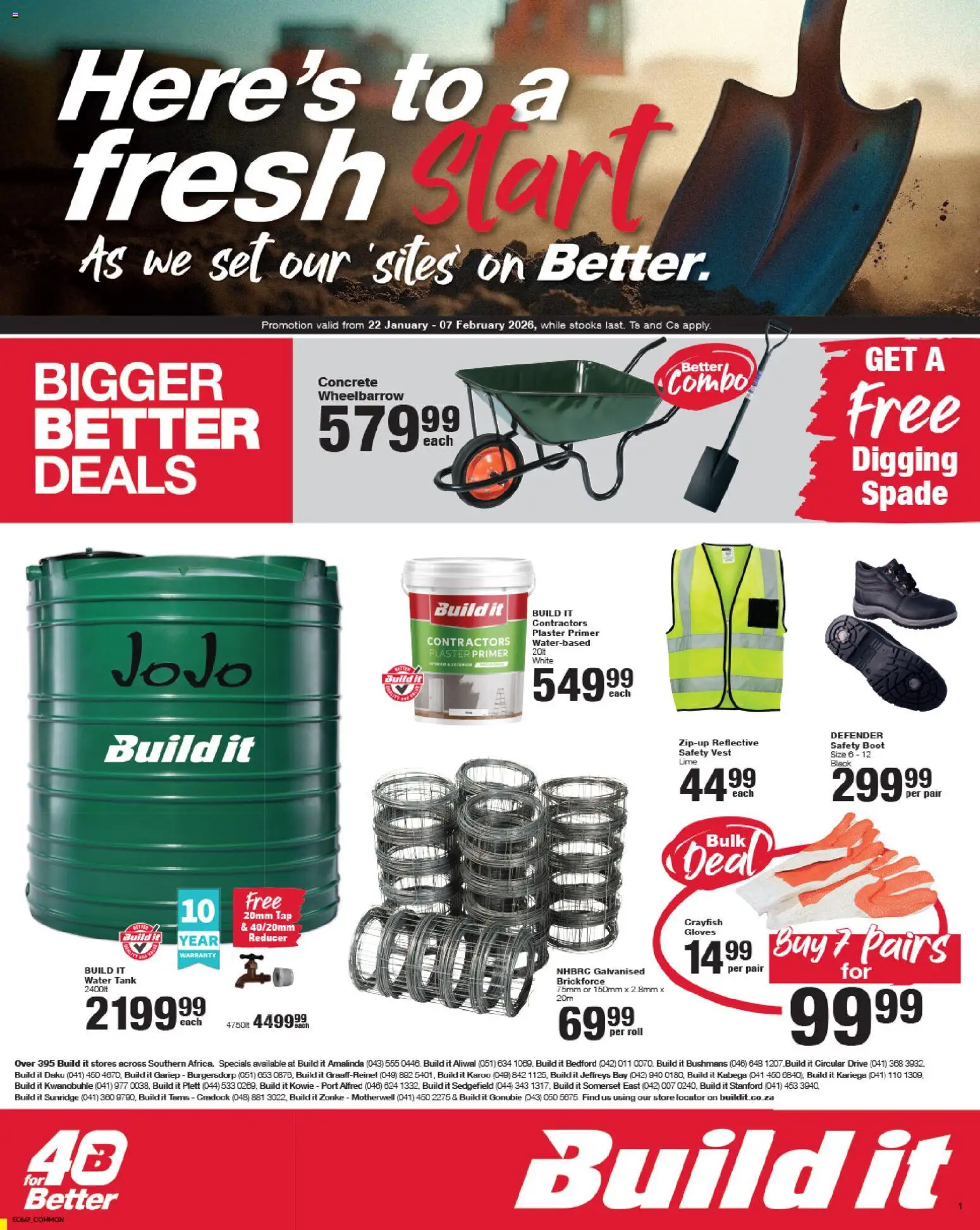 New Build It catalogue – valid from 22.01.2026 | Page: 1 | Products: Vest, Plaster primer, Wheelbarrow, Plaster