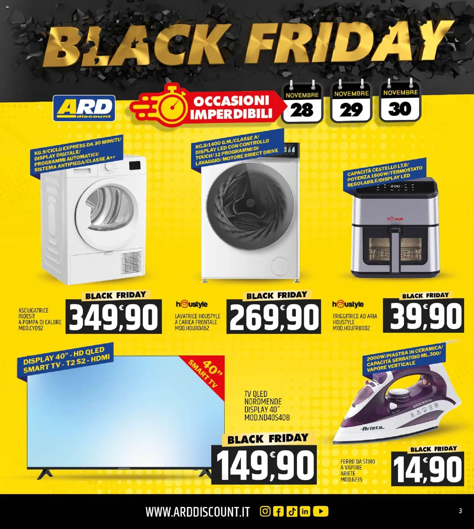Volantino ARD Discount del 24.11.2025 | Pagina: 3 | Prodotti: Friggitrice ad aria, Lavatrice, Ferro da stiro, Friggitrice