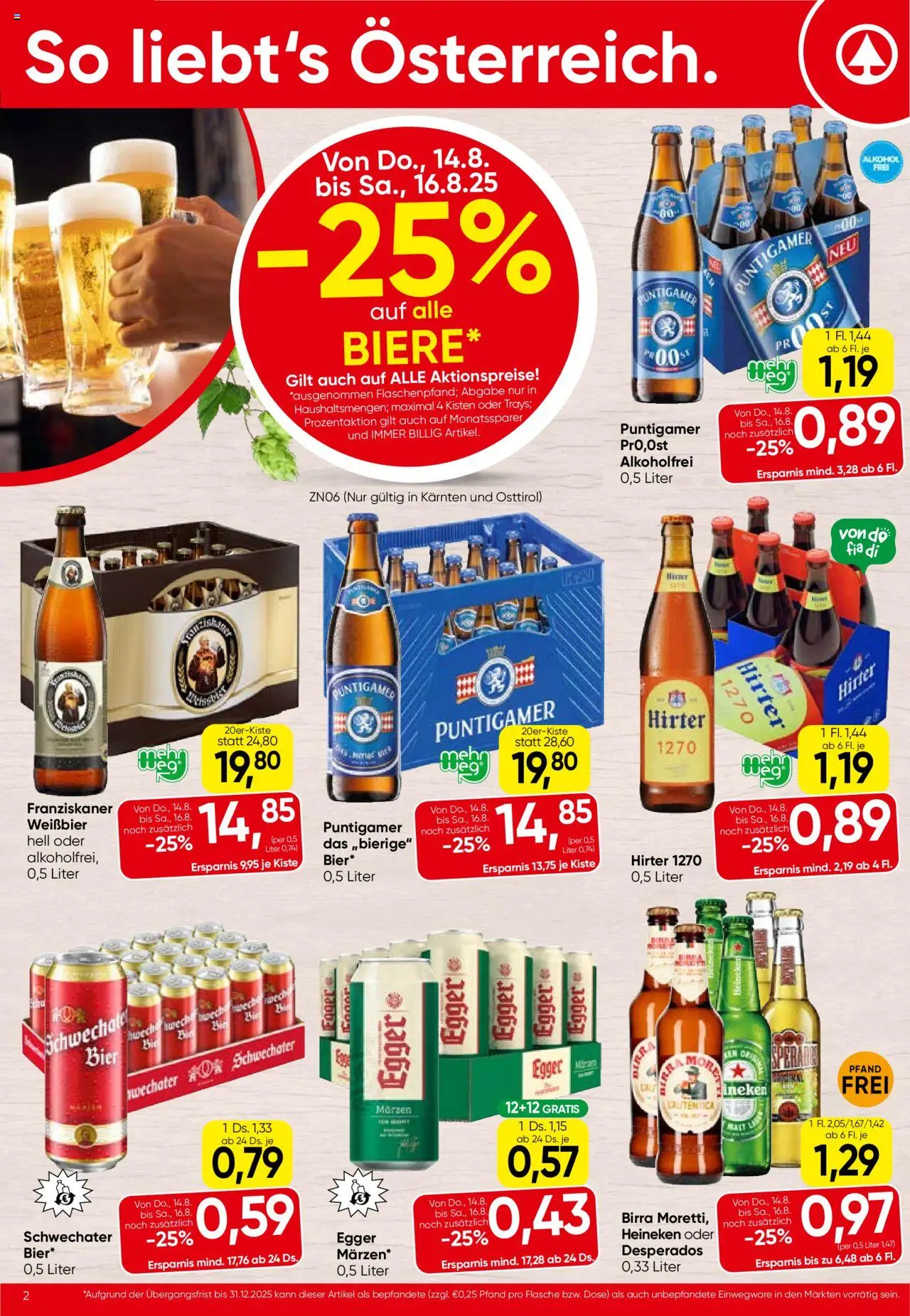 Spar Flugblatt - Kärnten gültig ab 14.08.2025 | Seite: 2 | Produkte: Bier
