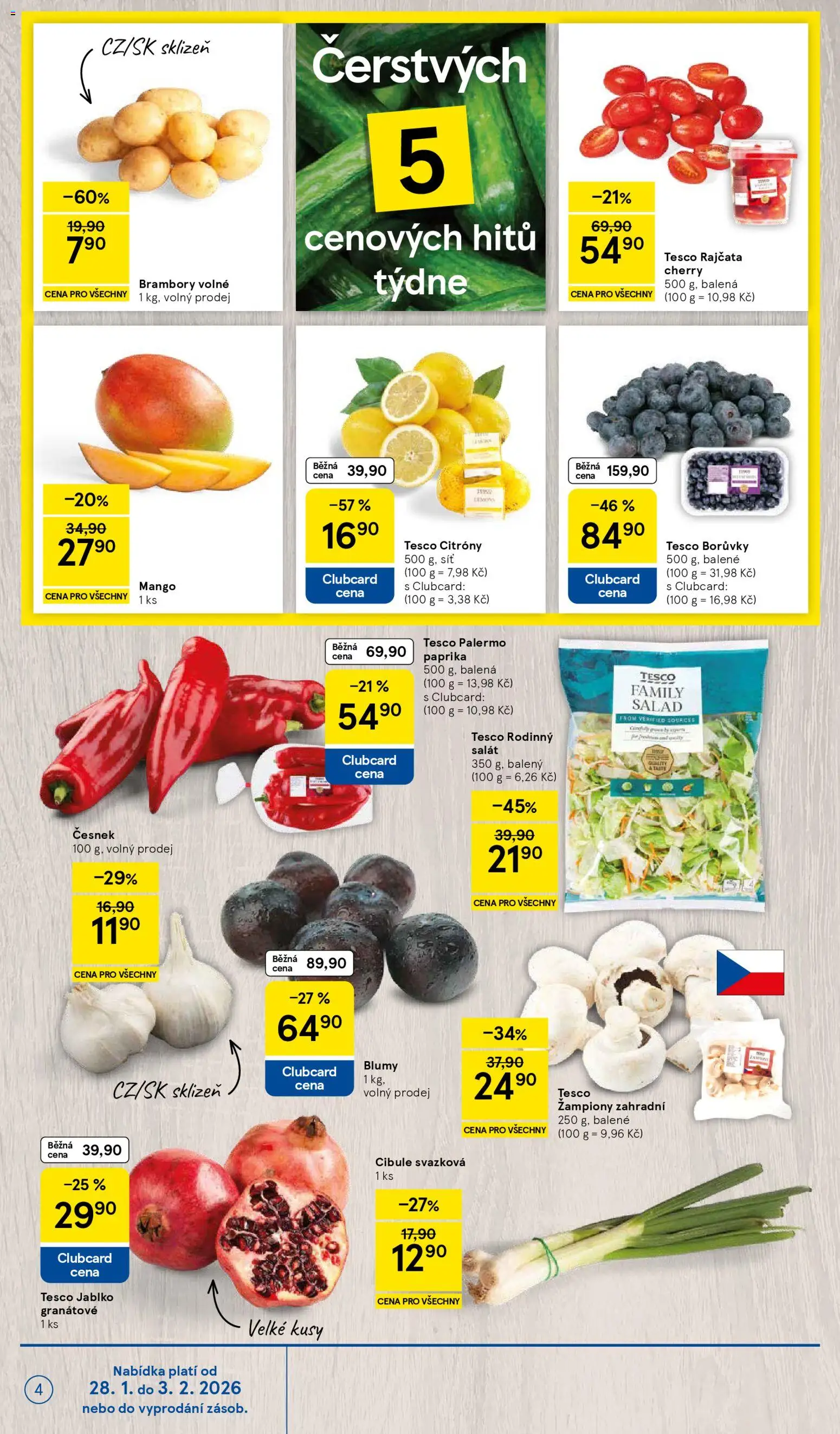 Tesco leták - Hypermarket od 28.01.2026 | Strana: 4 | Produkty: Síť, Borůvky, Paprika, Cibule